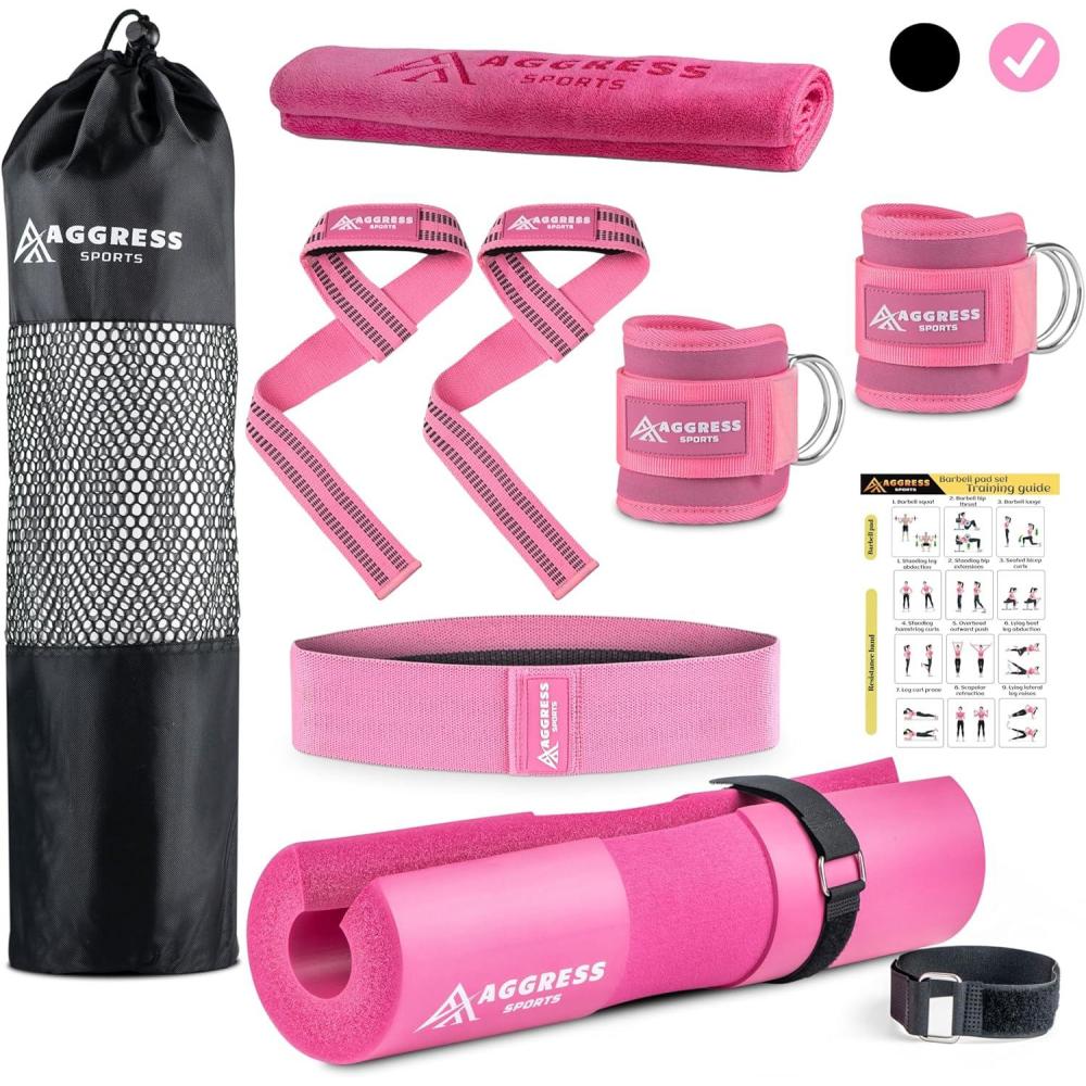 imagePremium Barbell Pad Set for Hip Thrusts  Squat Pad for Barbell Lunges Bench Press with 2 Gym Ankle Straps Hip Resistance Bands  Gym Accessories for Women with Carry Bag TowelPink