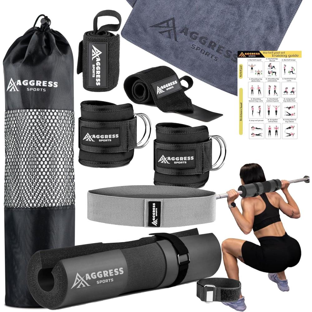 imagePremium Barbell Pad Set for Hip Thrusts Squat Pad for Barbell Lunges Bench Press with 2 Gym Ankle Straps Hip Resistance Bands Gym Accessories for Women with Carry Bag TowelGraphite Black