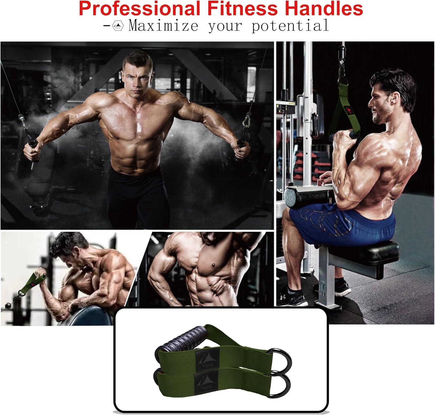 imageHeavy Duty Exercise Handles UltraDurable Rubber Workout Grip Attachments for Cable Machines LAT Pulldown Resistance Bands Home Gym and Commercial Fitness EquipmentMilitary Green XG