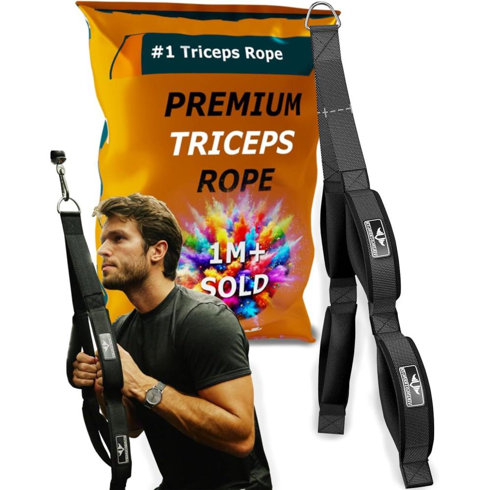 imageVIKINGSTRENGTH Patented Tricep Rope Cable Attachment Enhanced Length for Maximum Muscle Engagement Comfortable AntiSlip Grip Versatile for All Cable Machines VStrength Workout App