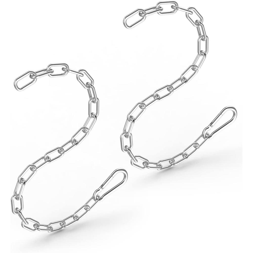 imageFitness Chain Weight Lifting Chains Cable Machine Extension Chain 304 Stainless Steel LAT Pull Cable Extension Weight Machine Chain Curl Bar Chain for Home Gym2pcs Dia4mm 23in length