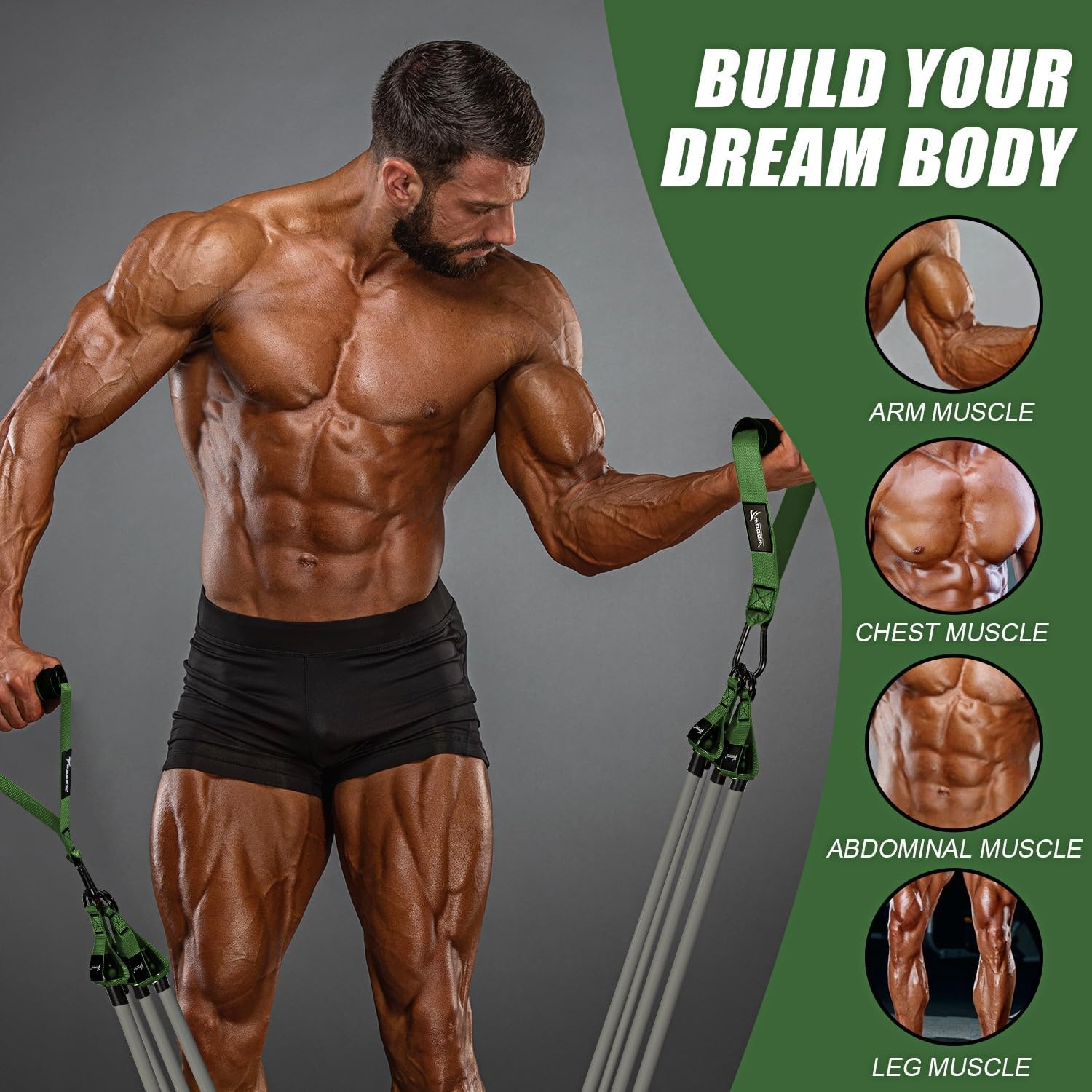 image:imageWOQQW Heavy Resistance Bands for Working Out 350lbs450lbs Exercise Bands with Handles Workout Bands Set for Men Fitness Weight Bands for Muscle Strength TrainingStretchingSlimHome Gym EquipmentGreen
