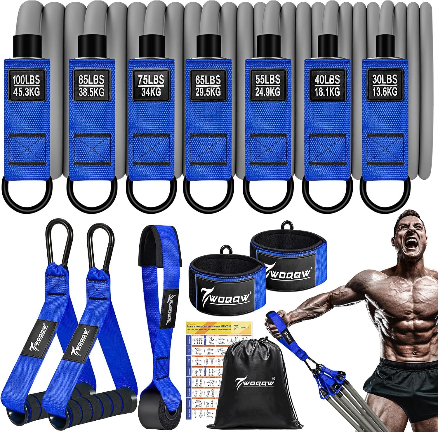 image:imageWOQQW Heavy Resistance Bands for Working Out 350lbs450lbs Exercise Bands with Handles Workout Bands Set for Men Fitness Weight Bands for Muscle Strength TrainingStretchingSlimHome Gym EquipmentBlue