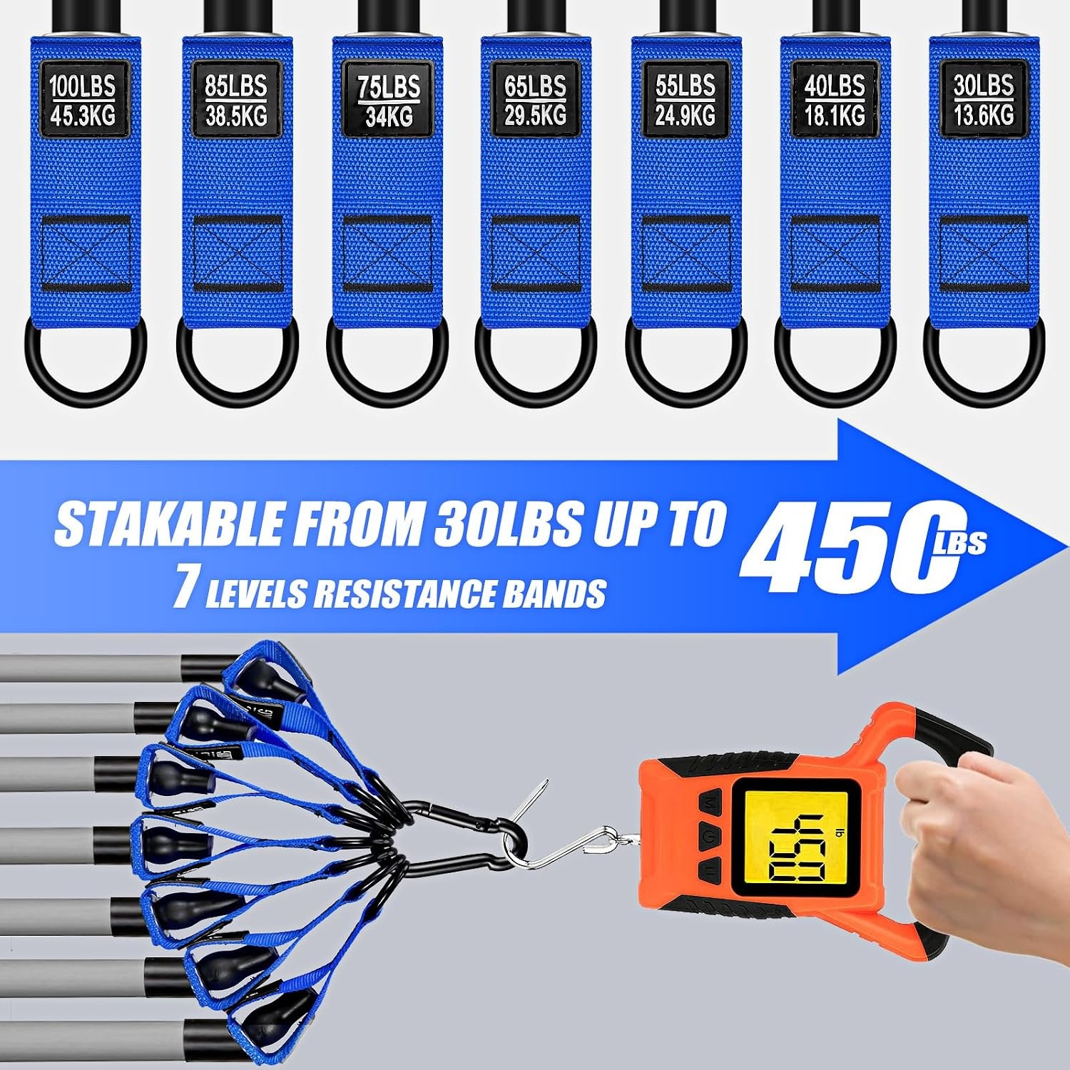 image:imageWOQQW Heavy Resistance Bands for Working Out 350lbs450lbs Exercise Bands with Handles Workout Bands Set for Men Fitness Weight Bands for Muscle Strength TrainingStretchingSlimHome Gym EquipmentBlue