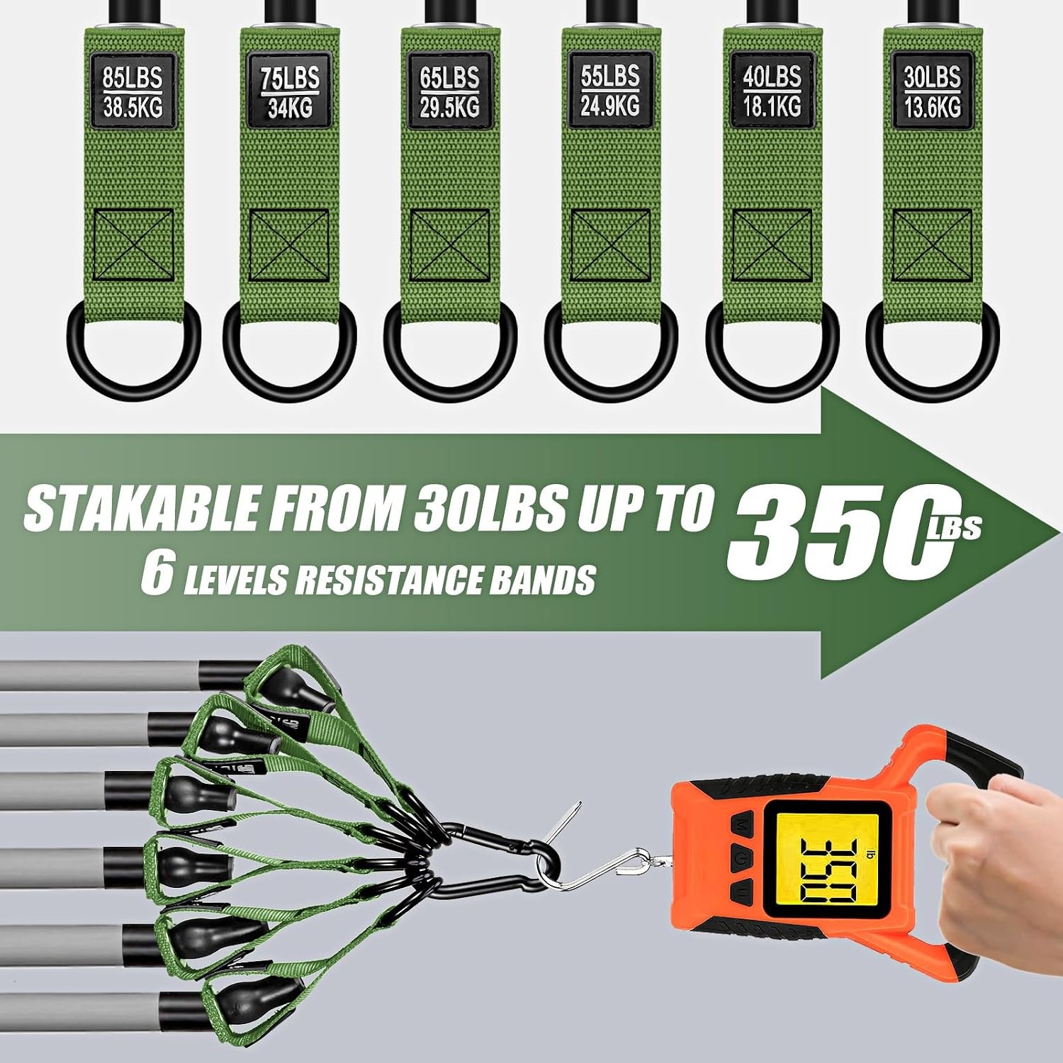 image:imageWOQQW Heavy Resistance Bands for Working Out 350lbs450lbs Exercise Bands with Handles Workout Bands Set for Men Fitness Weight Bands for Muscle Strength TrainingStretchingSlimHome Gym EquipmentGreen