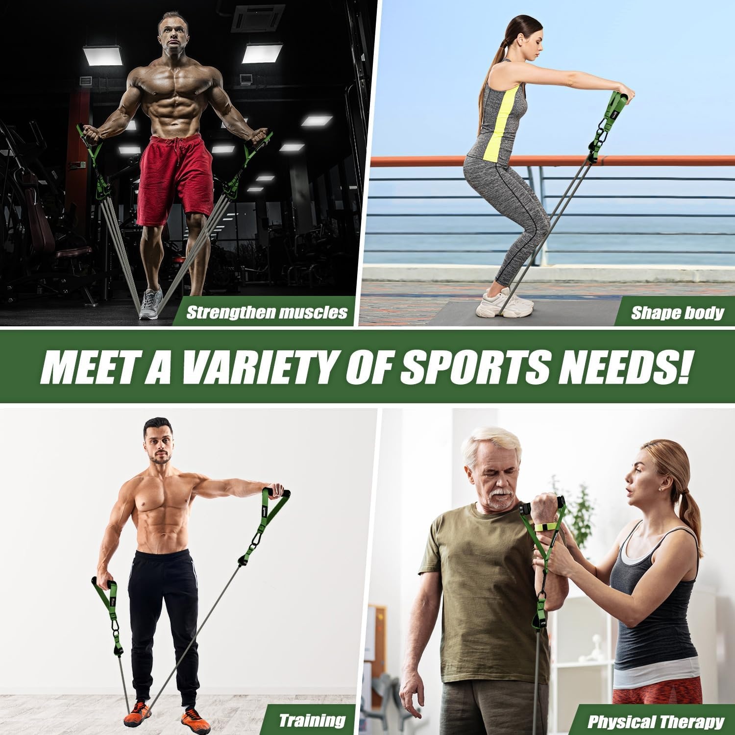 image:imageWOQQW Heavy Resistance Bands for Working Out 350lbs450lbs Exercise Bands with Handles Workout Bands Set for Men Fitness Weight Bands for Muscle Strength TrainingStretchingSlimHome Gym EquipmentGreen