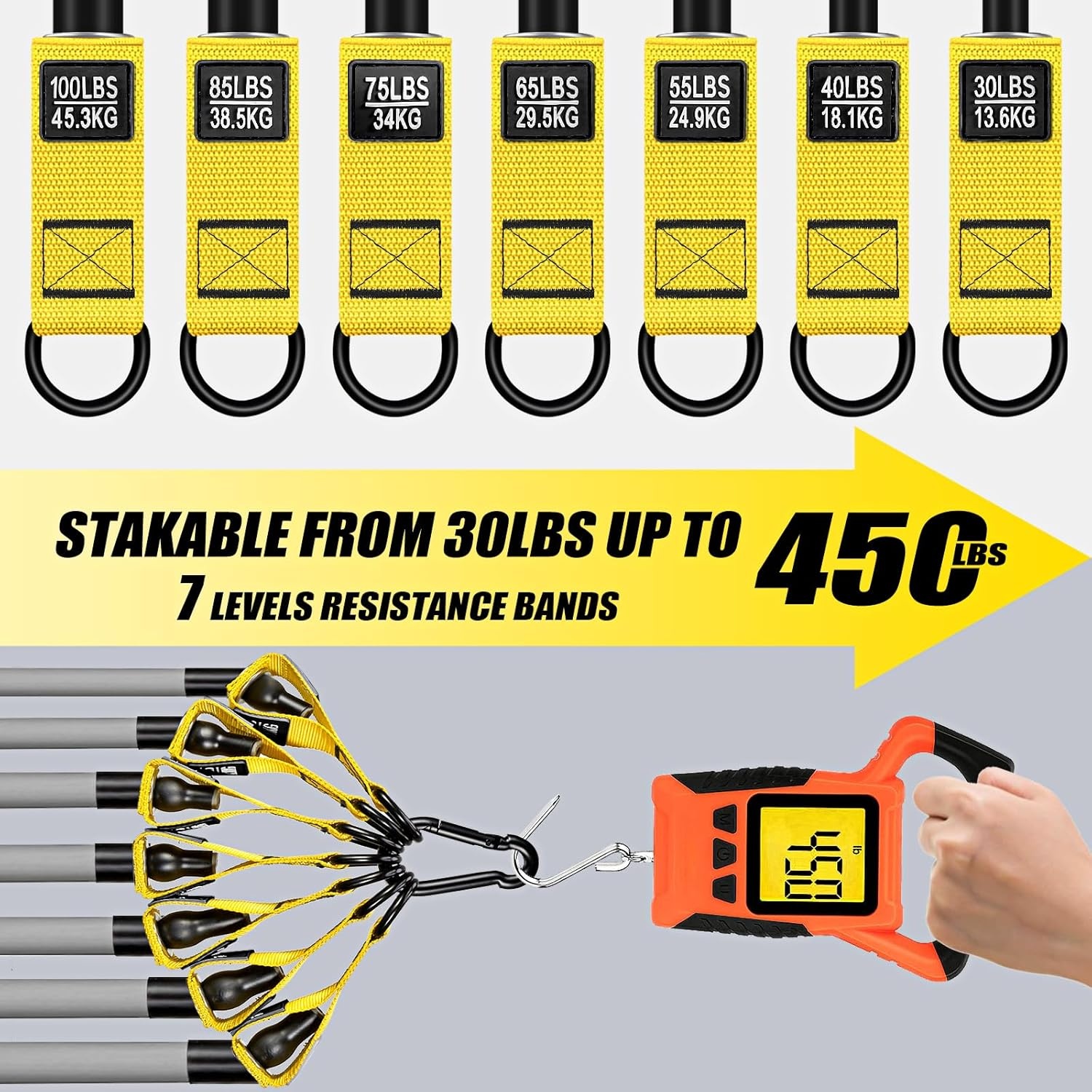image:imageWOQQW Heavy Resistance Bands for Working Out 350lbs450lbs Exercise Bands with Handles Workout Bands Set for Men Fitness Weight Bands for Muscle Strength TrainingStretchingSlimHome Gym EquipmentYellow