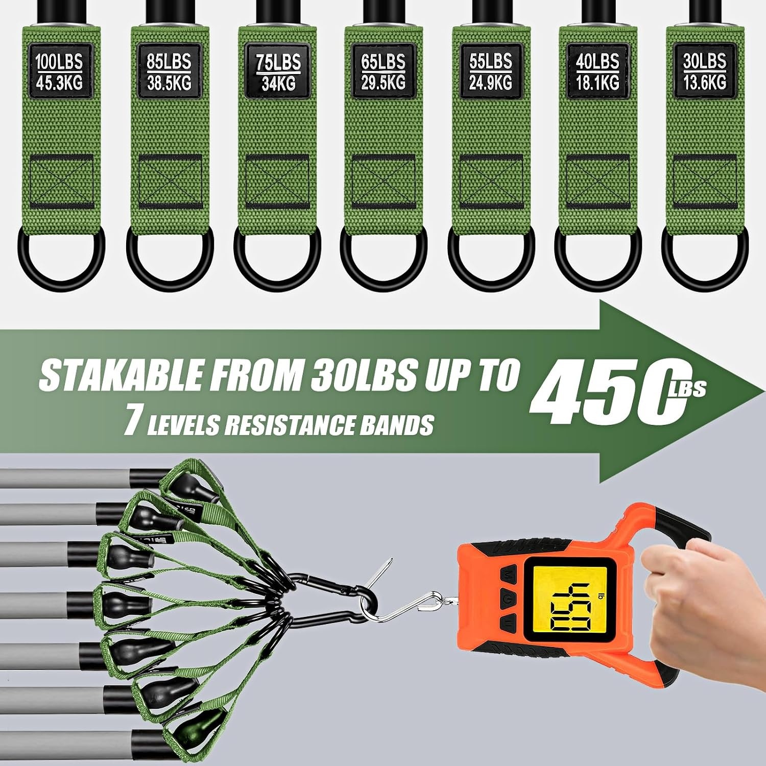 image:imageWOQQW Heavy Resistance Bands for Working Out 350lbs450lbs Exercise Bands with Handles Workout Bands Set for Men Fitness Weight Bands for Muscle Strength TrainingStretchingSlimHome Gym EquipmentGreen