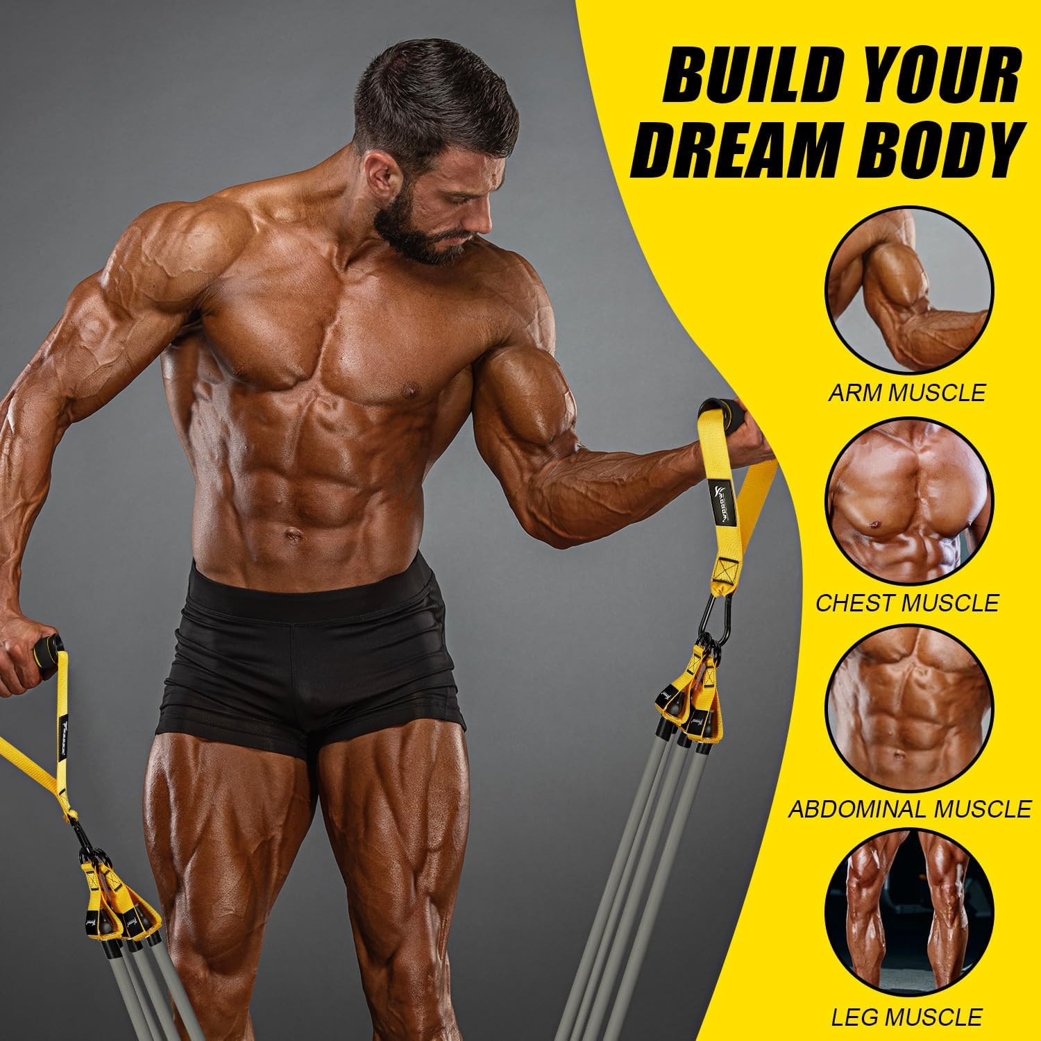 image:imageWOQQW Heavy Resistance Bands for Working Out 350lbs450lbs Exercise Bands with Handles Workout Bands Set for Men Fitness Weight Bands for Muscle Strength TrainingStretchingSlimHome Gym EquipmentYellow