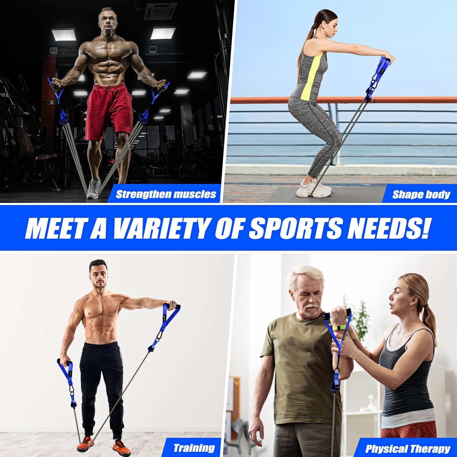 image:imageWOQQW Heavy Resistance Bands for Working Out 350lbs450lbs Exercise Bands with Handles Workout Bands Set for Men Fitness Weight Bands for Muscle Strength TrainingStretchingSlimHome Gym EquipmentBlue