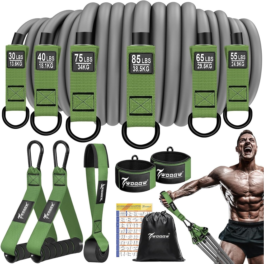 image:imageWOQQW Heavy Resistance Bands for Working Out 350lbs450lbs Exercise Bands with Handles Workout Bands Set for Men Fitness Weight Bands for Muscle Strength TrainingStretchingSlimHome Gym EquipmentGreen