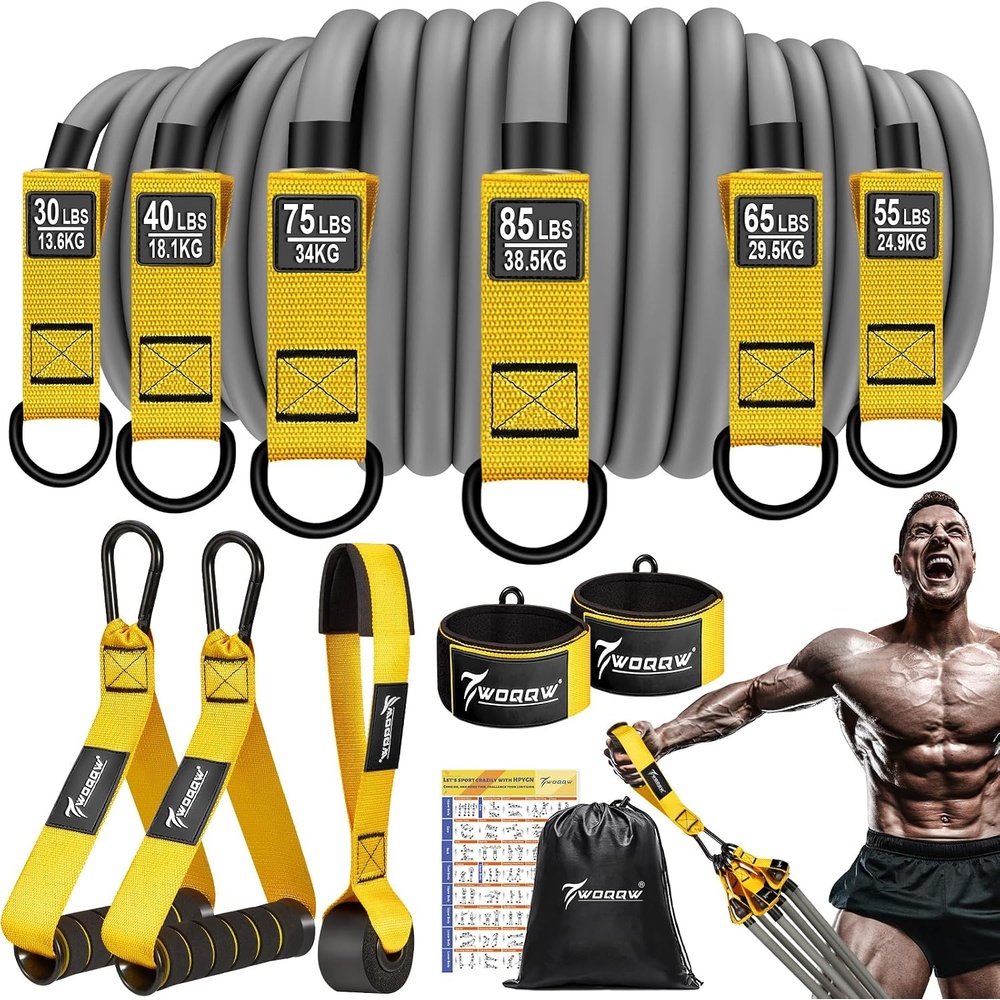 image:imageWOQQW Heavy Resistance Bands for Working Out 350lbs450lbs Exercise Bands with Handles Workout Bands Set for Men Fitness Weight Bands for Muscle Strength TrainingStretchingSlimHome Gym EquipmentYellow
