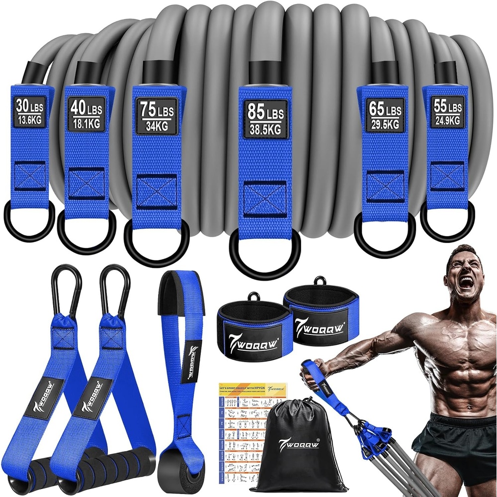image:imageWOQQW Heavy Resistance Bands for Working Out 350lbs450lbs Exercise Bands with Handles Workout Bands Set for Men Fitness Weight Bands for Muscle Strength TrainingStretchingSlimHome Gym EquipmentBlue