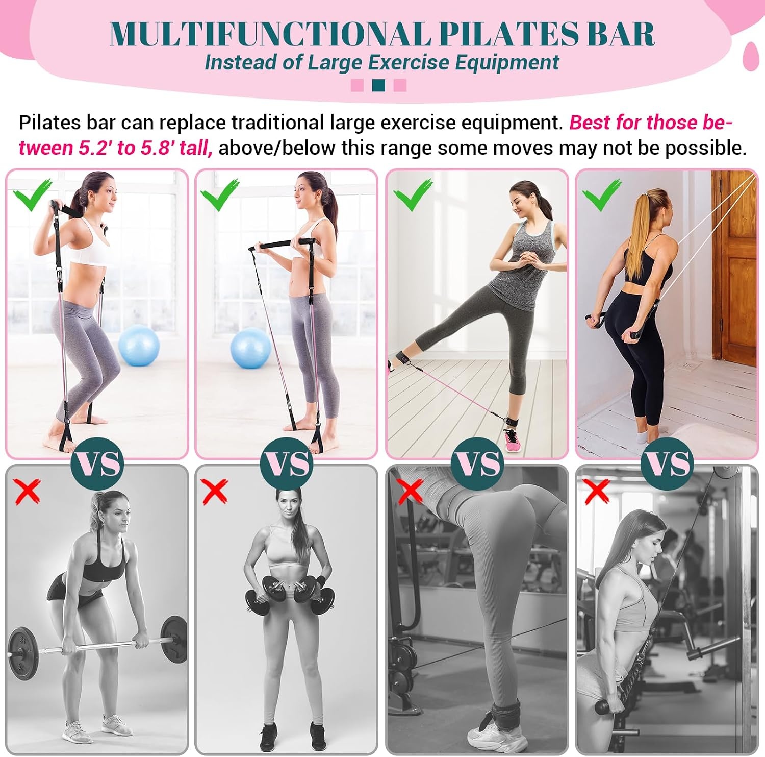 image:imagePilates Bar Kit with Resistance Bands Multifunctional Yoga Pilates Kit HeavyDuty Metal Adjustment Buckle Portable Home Gym Pilates Resistance Bar Kit for Women Full Body WorkoutsJet Black