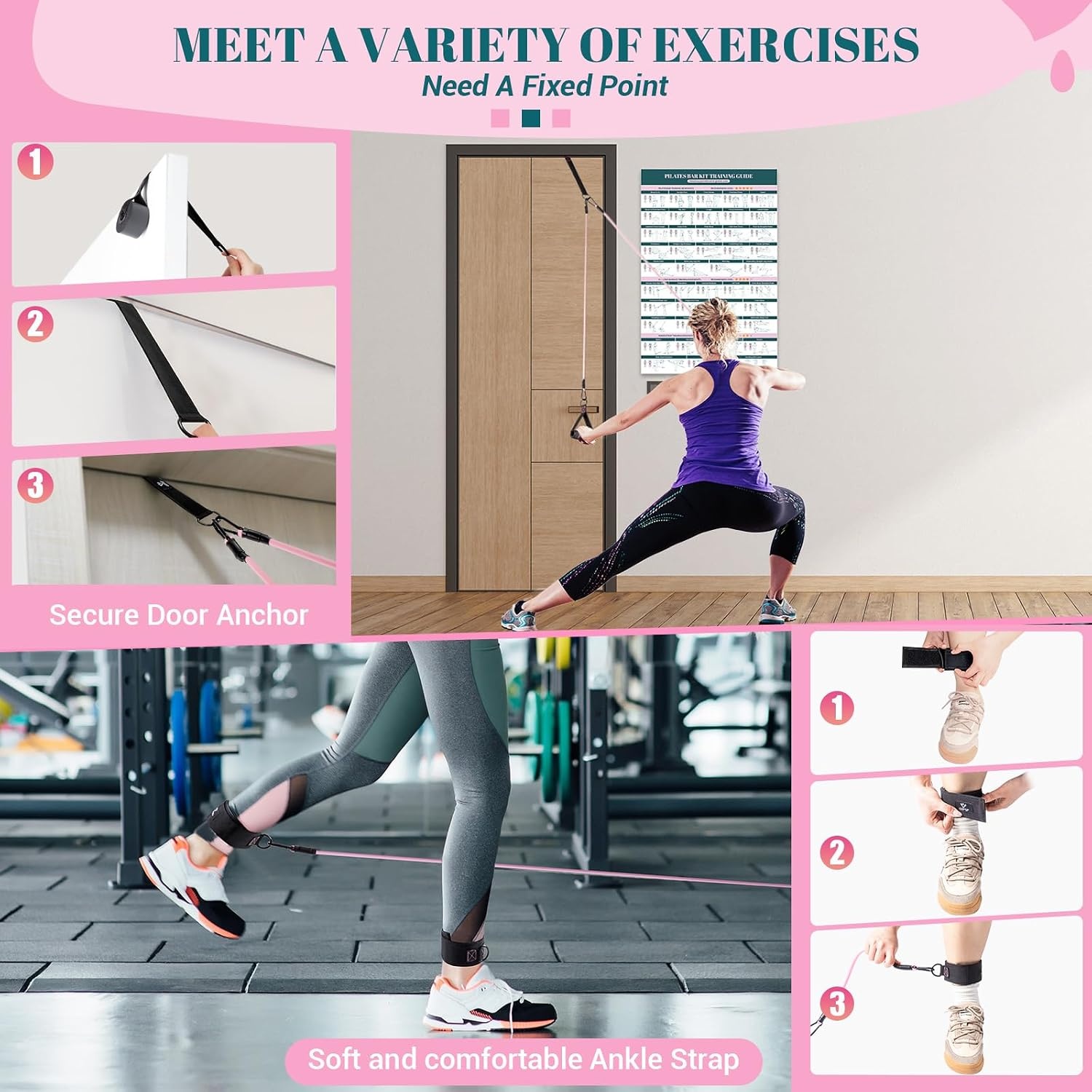 image:imagePilates Bar Kit with Resistance Bands Multifunctional Yoga Pilates Kit HeavyDuty Metal Adjustment Buckle Portable Home Gym Pilates Resistance Bar Kit for Women Full Body WorkoutsPink