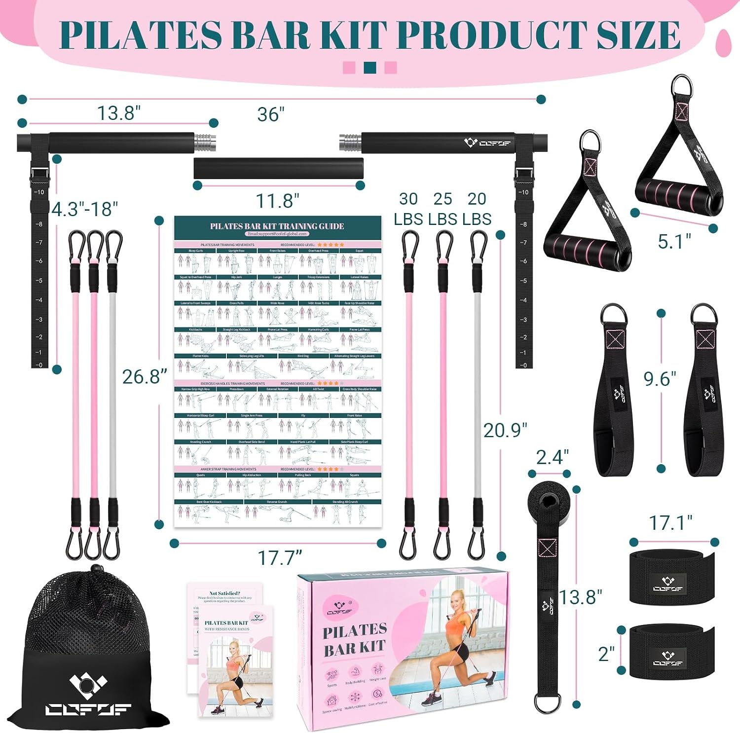 image:imagePilates Bar Kit with Resistance Bands Multifunctional Yoga Pilates Kit HeavyDuty Metal Adjustment Buckle Portable Home Gym Pilates Resistance Bar Kit for Women Full Body WorkoutsJet Black