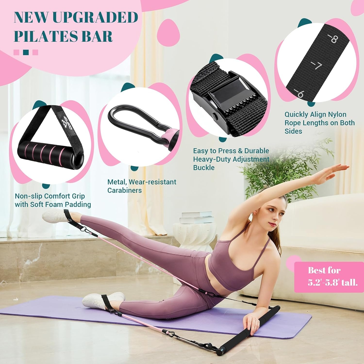 image:imagePilates Bar Kit with Resistance Bands Multifunctional Yoga Pilates Kit HeavyDuty Metal Adjustment Buckle Portable Home Gym Pilates Resistance Bar Kit for Women Full Body WorkoutsJet Black