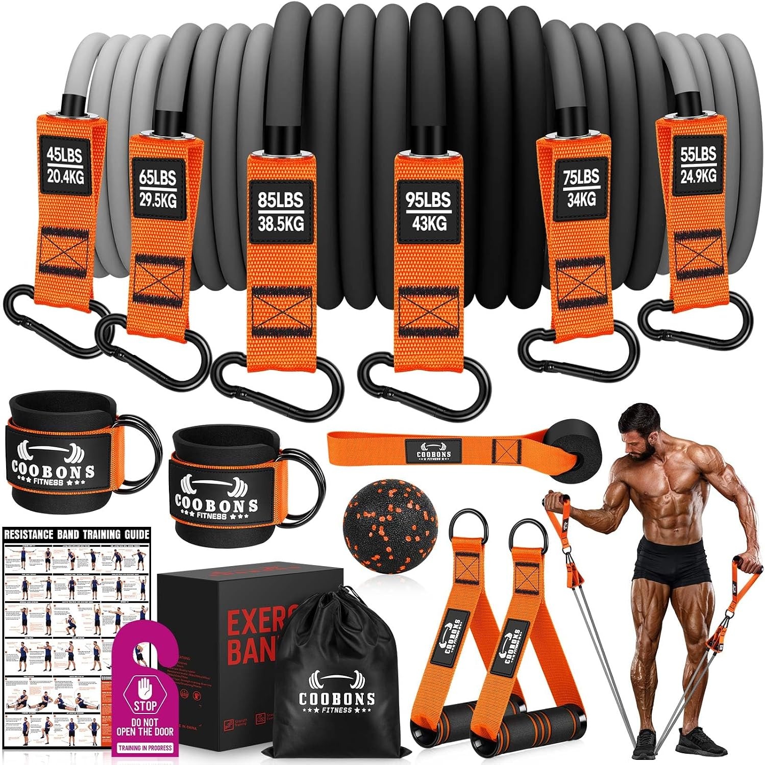 image:imageHeavy Resistance Bands for Working Out 300LBS Exercise Bands with Handles Workout Bands for Men Weight Fitness Bands Set for Muscle Training Strength Slim Yoga Home Gym EquipmentOrange