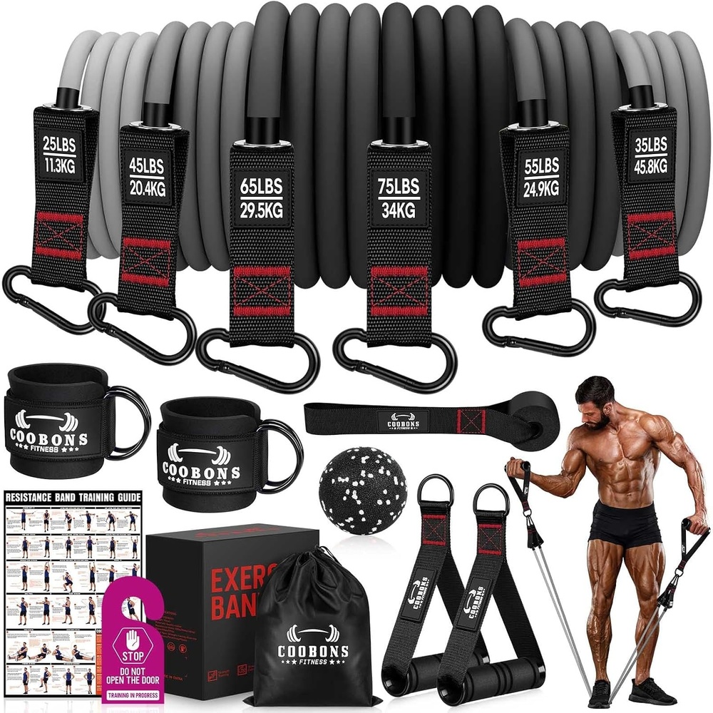 image:imageHeavy Resistance Bands for Working Out 300LBS Exercise Bands with Handles  Workout Bands for Men Weight Fitness Bands Set for Muscle Training Strength Slim Yoga Home Gym EquipmentBlack  Grey