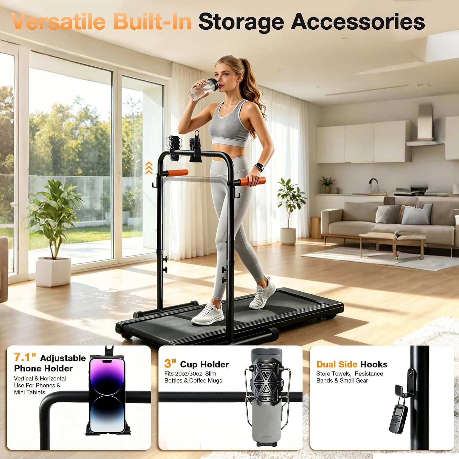 image:image25 Wide Walking Pad Handlebar Only 3947in Adjustable Treadmill Handrail Fits Most Walking Pads Phone amp Cup Holder NonSlip Bar Double Side Hooks HandsFree Workout Indoor TV Walking