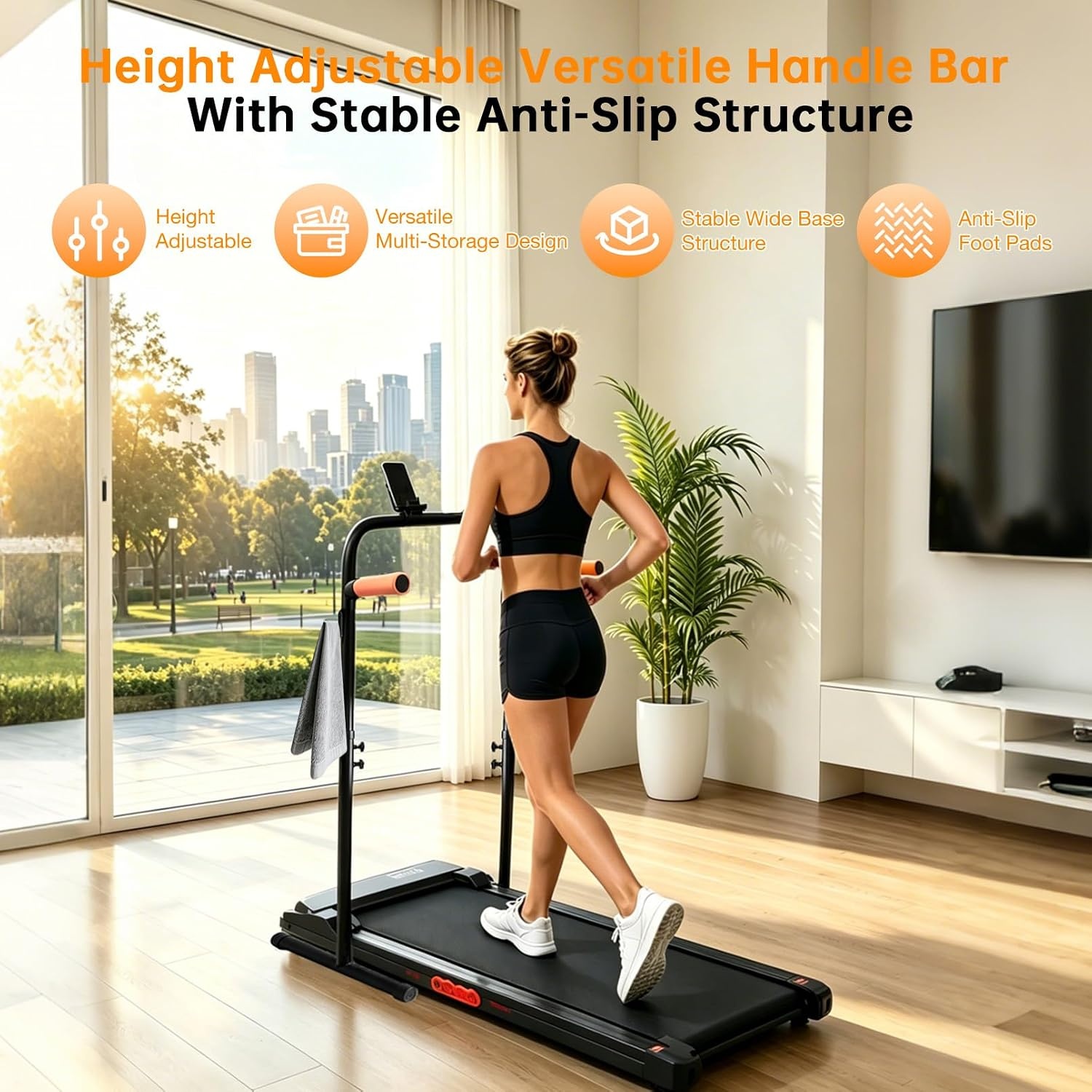 image:image25 Wide Walking Pad Handlebar Only 3947in Adjustable Treadmill Handrail Fits Most Walking Pads Phone amp Cup Holder NonSlip Bar Double Side Hooks HandsFree Workout Indoor TV Walking