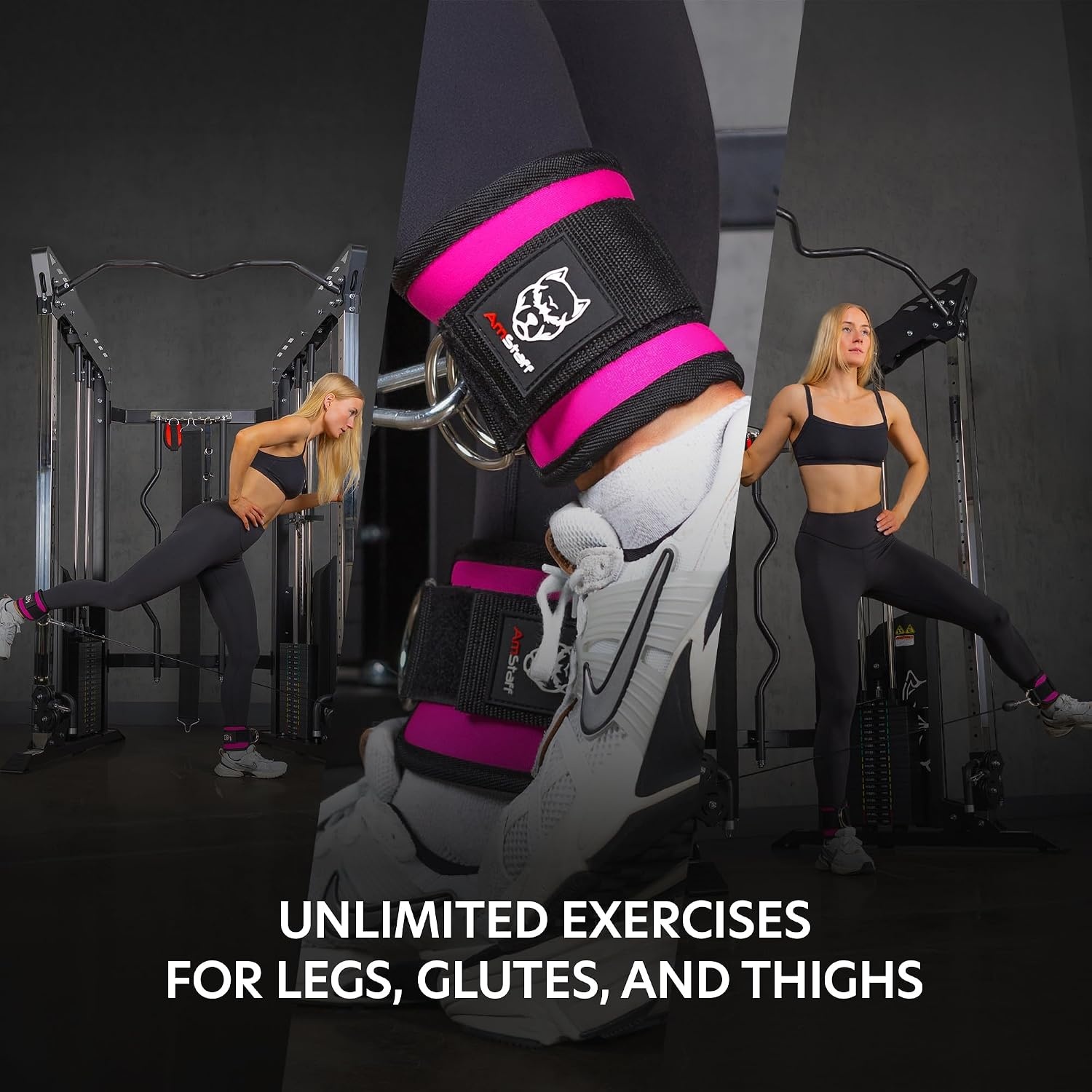 image:imageAmStaff Fitness Ankle Straps for Cable Machines Padded Gym Ankle Cuffs for Glutes Legs and Booty Workouts Adjustable Cable Attachments for Women amp Men One SizePink Single