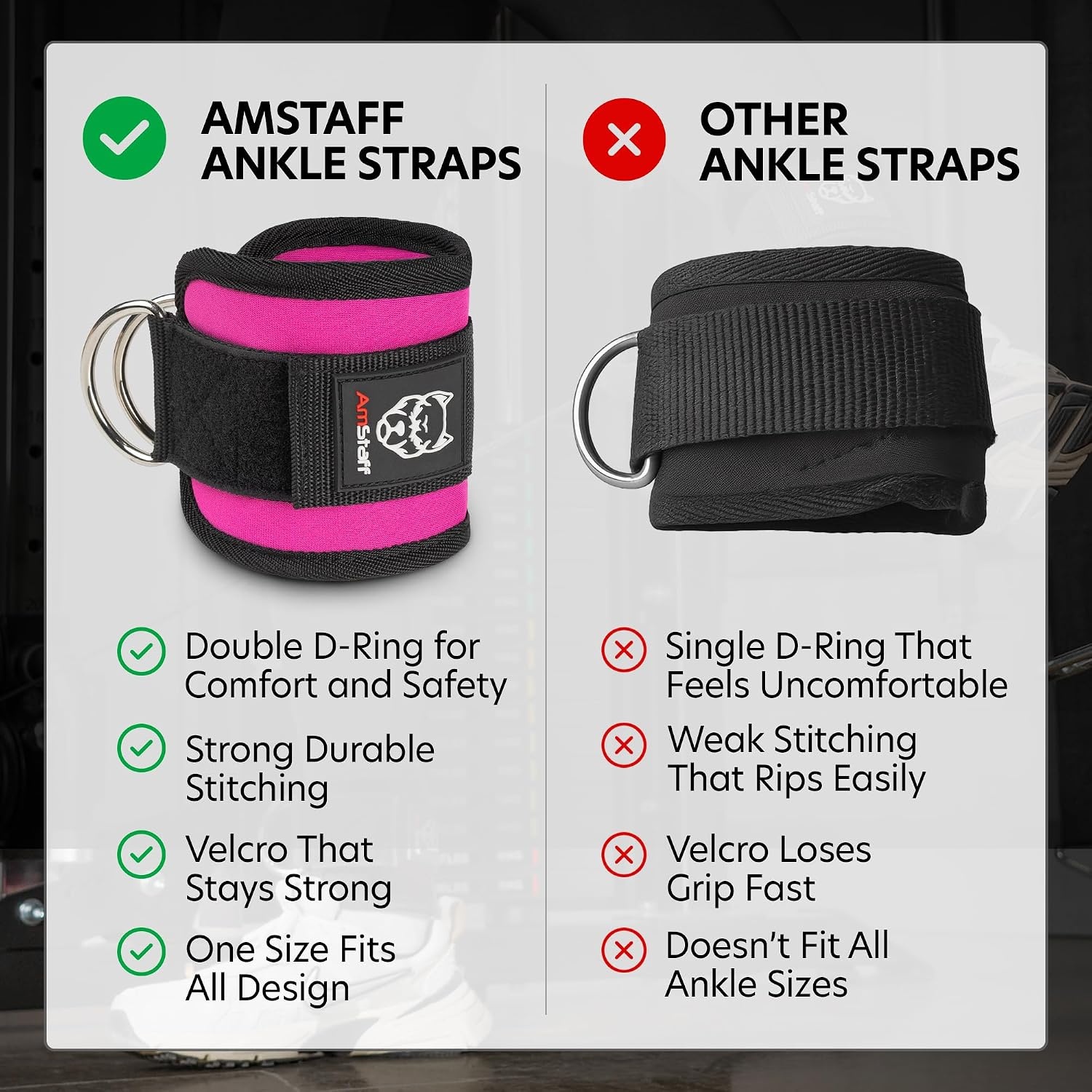 image:imageAmStaff Fitness Ankle Straps for Cable Machines Padded Gym Ankle Cuffs for Glutes Legs and Booty Workouts Adjustable Cable Attachments for Women amp Men One SizePink Single