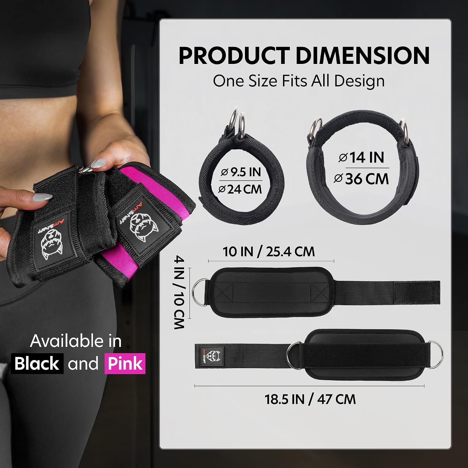 image:imageAmStaff Fitness Ankle Straps for Cable Machines Padded Gym Ankle Cuffs for Glutes Legs and Booty Workouts Adjustable Cable Attachments for Women amp Men One SizeBlack Single