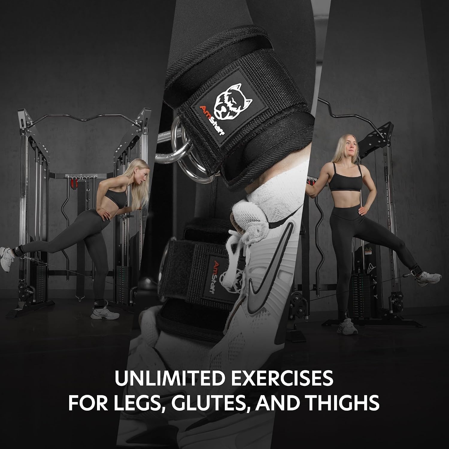 image:imageAmStaff Fitness Ankle Straps for Cable Machines Padded Gym Ankle Cuffs for Glutes Legs and Booty Workouts Adjustable Cable Attachments for Women amp Men One SizeBlack Pair