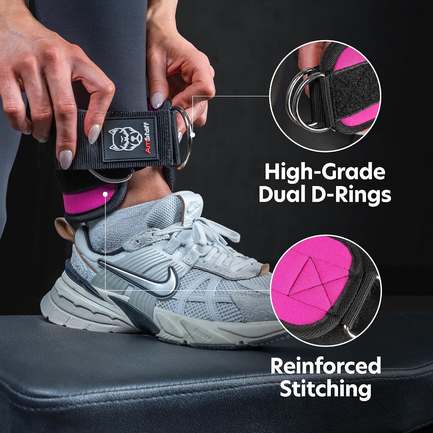image:imageAmStaff Fitness Ankle Straps for Cable Machines Padded Gym Ankle Cuffs for Glutes Legs and Booty Workouts Adjustable Cable Attachments for Women amp Men One SizePink Single