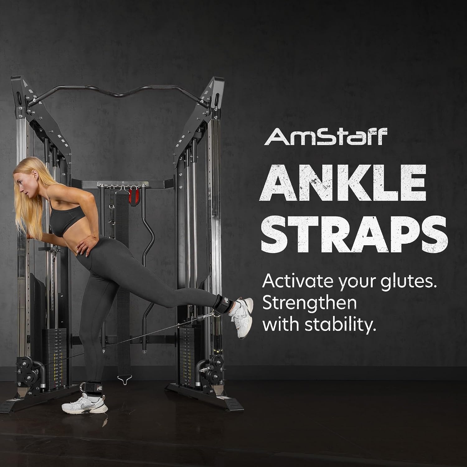 image:imageAmStaff Fitness Ankle Straps for Cable Machines Padded Gym Ankle Cuffs for Glutes Legs and Booty Workouts Adjustable Cable Attachments for Women amp Men One SizeBlack Single