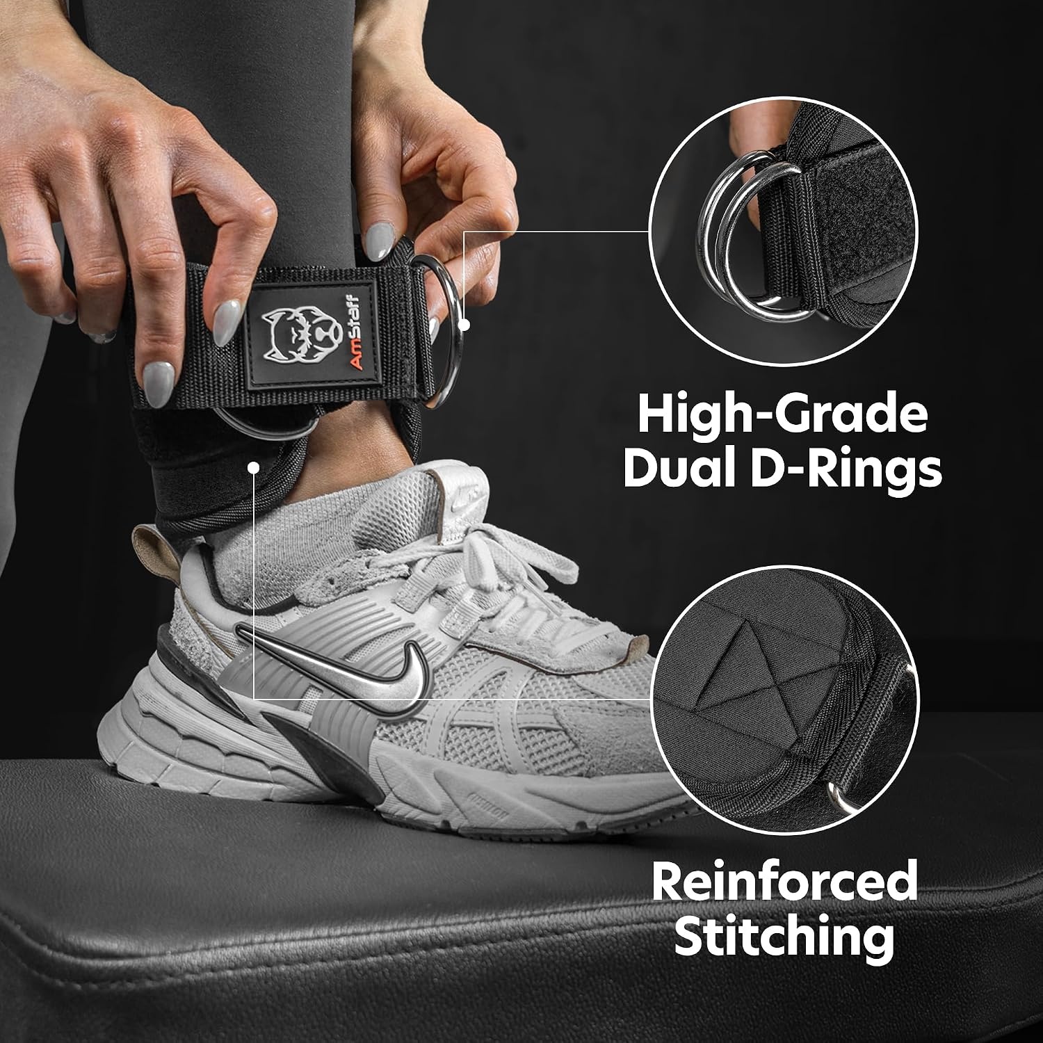 image:imageAmStaff Fitness Ankle Straps for Cable Machines Padded Gym Ankle Cuffs for Glutes Legs and Booty Workouts Adjustable Cable Attachments for Women amp Men One SizeBlack Pair