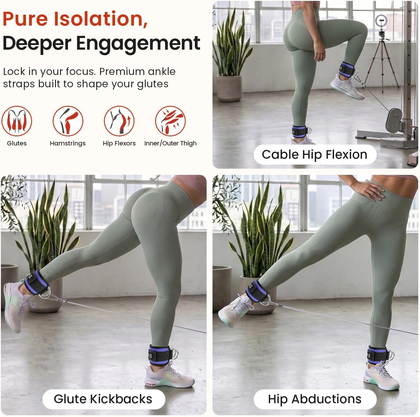 image:imageBAGAIL Ankle Straps for Cable Machines 2 Pack Double DRing Ankle Cuffs with Extra Thick Padding Adjustable Fit for Women amp Men Glute Kickbacks Hip Abductors amp Leg Curls Includes Mesh BagPurple