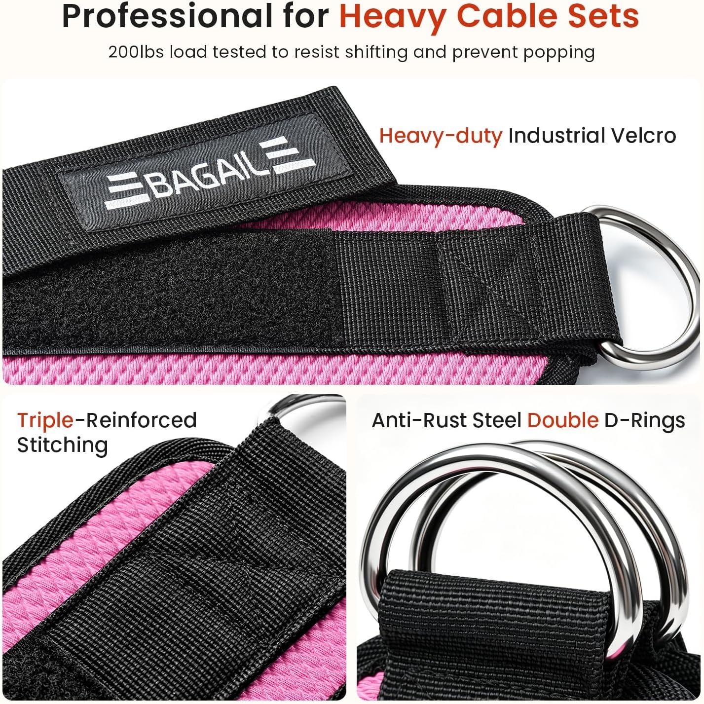image:imageBAGAIL Ankle Straps for Cable Machines 2 Pack Double DRing Ankle Cuffs with Extra Thick Padding Adjustable Fit for Women amp Men Glute Kickbacks Hip Abductors amp Leg Curls Includes Mesh BagPink