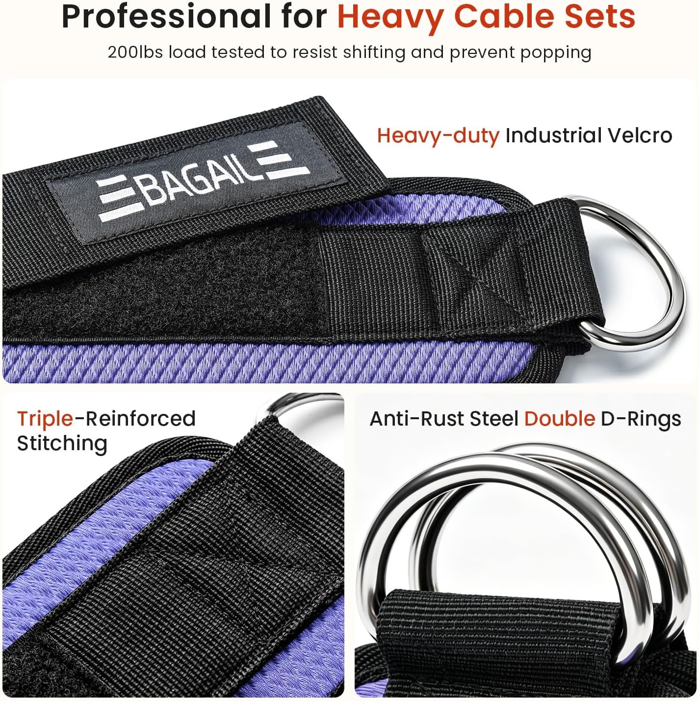 image:imageBAGAIL Ankle Straps for Cable Machines 2 Pack Double DRing Ankle Cuffs with Extra Thick Padding Adjustable Fit for Women amp Men Glute Kickbacks Hip Abductors amp Leg Curls Includes Mesh BagPurple