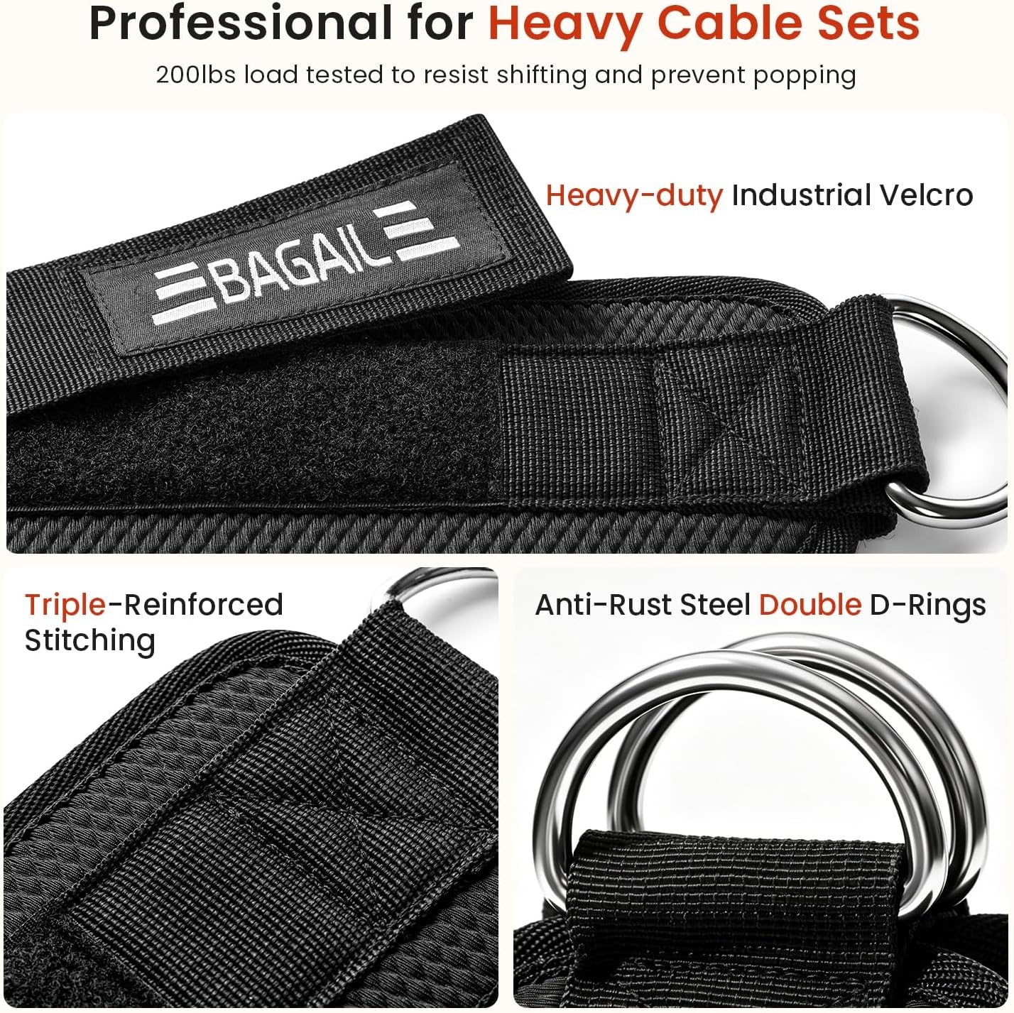 image:imageBAGAIL Ankle Straps for Cable Machines 2 Pack Double DRing Ankle Cuffs with Extra Thick Padding Adjustable Fit for Women amp Men Glute Kickbacks Hip Abductors amp Leg Curls Includes Mesh BagBlack