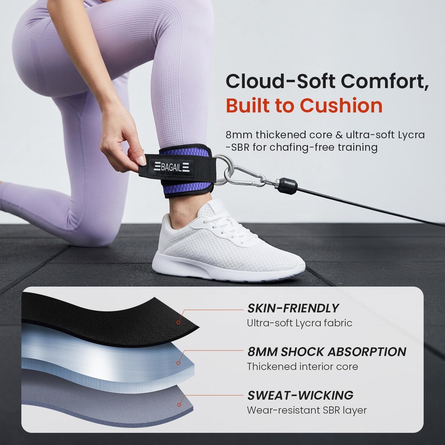 image:imageBAGAIL Ankle Straps for Cable Machines 2 Pack Double DRing Ankle Cuffs with Extra Thick Padding Adjustable Fit for Women amp Men Glute Kickbacks Hip Abductors amp Leg Curls Includes Mesh BagPurple