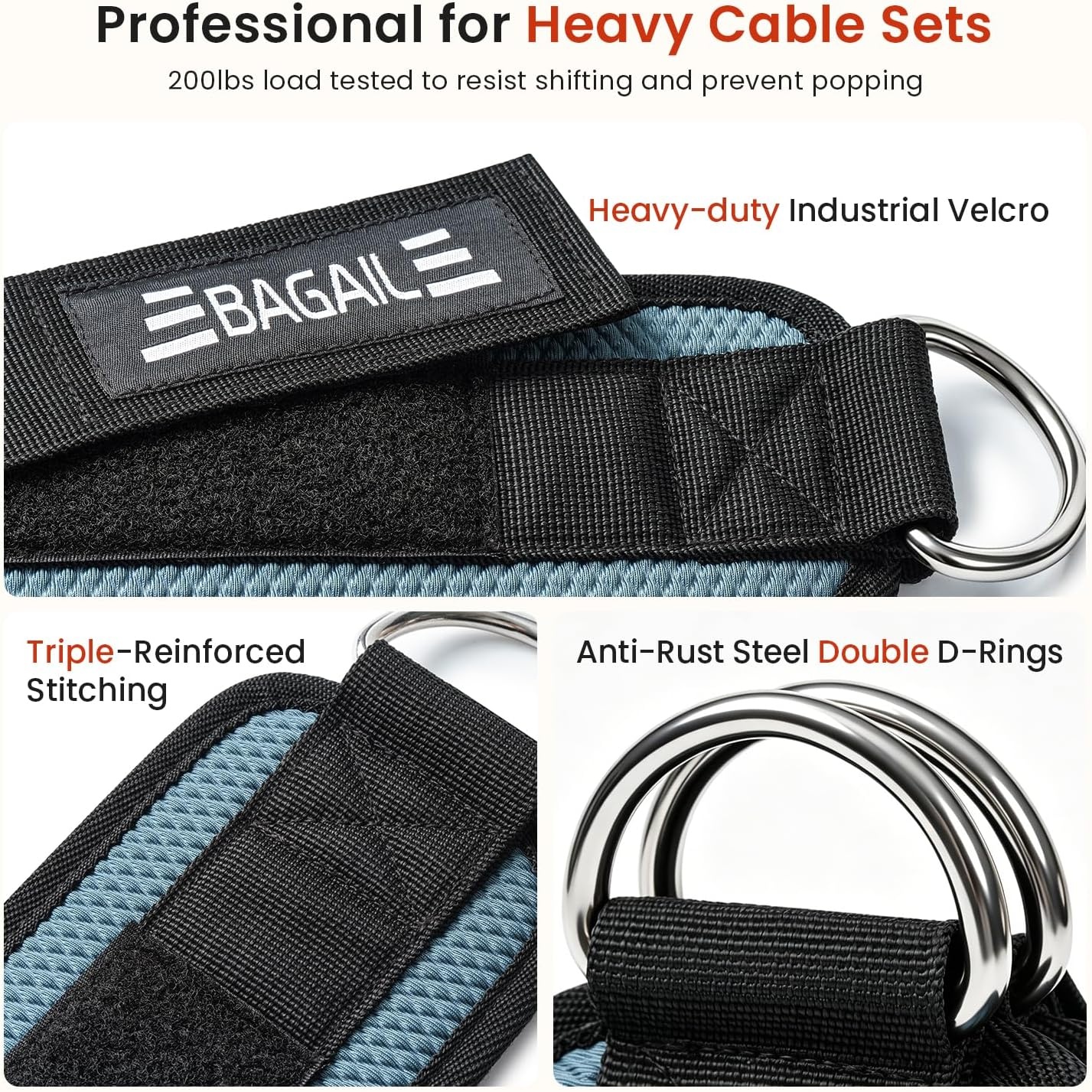 image:imageBAGAIL Ankle Straps for Cable Machines 2 Pack Double DRing Ankle Cuffs with Extra Thick Padding Adjustable Fit for Women amp Men Glute Kickbacks Hip Abductors amp Leg Curls Includes Mesh BagBlue
