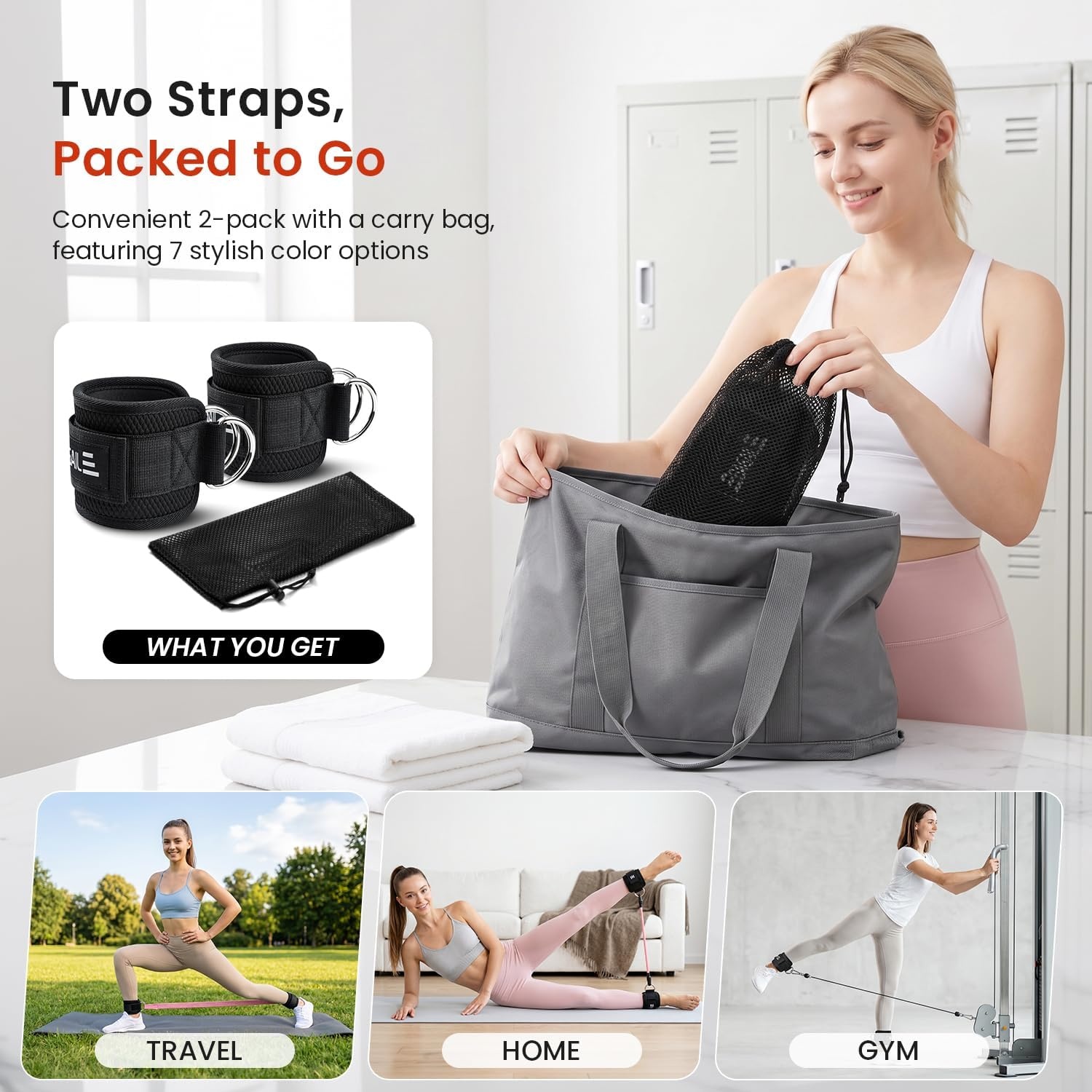 image:imageBAGAIL Ankle Straps for Cable Machines 2 Pack Double DRing Ankle Cuffs with Extra Thick Padding Adjustable Fit for Women amp Men Glute Kickbacks Hip Abductors amp Leg Curls Includes Mesh BagBlack