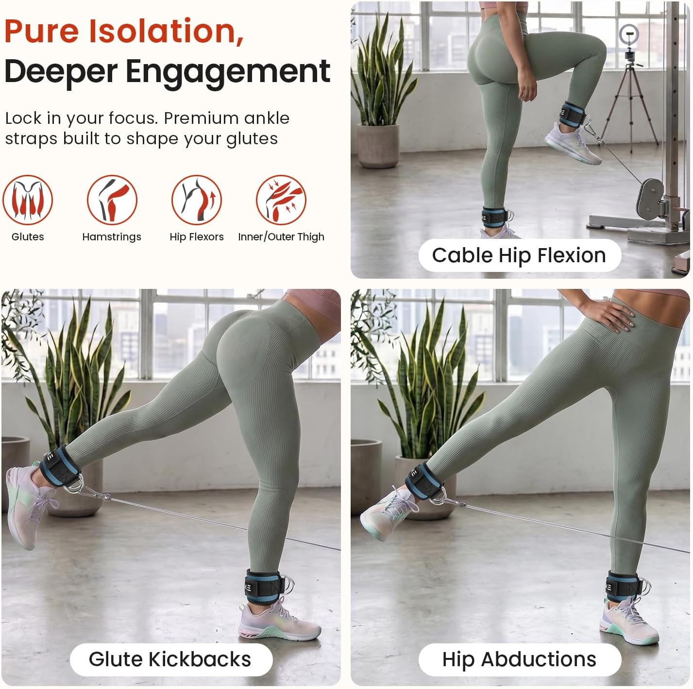 image:imageBAGAIL Ankle Straps for Cable Machines 2 Pack Double DRing Ankle Cuffs with Extra Thick Padding Adjustable Fit for Women amp Men Glute Kickbacks Hip Abductors amp Leg Curls Includes Mesh BagBlue