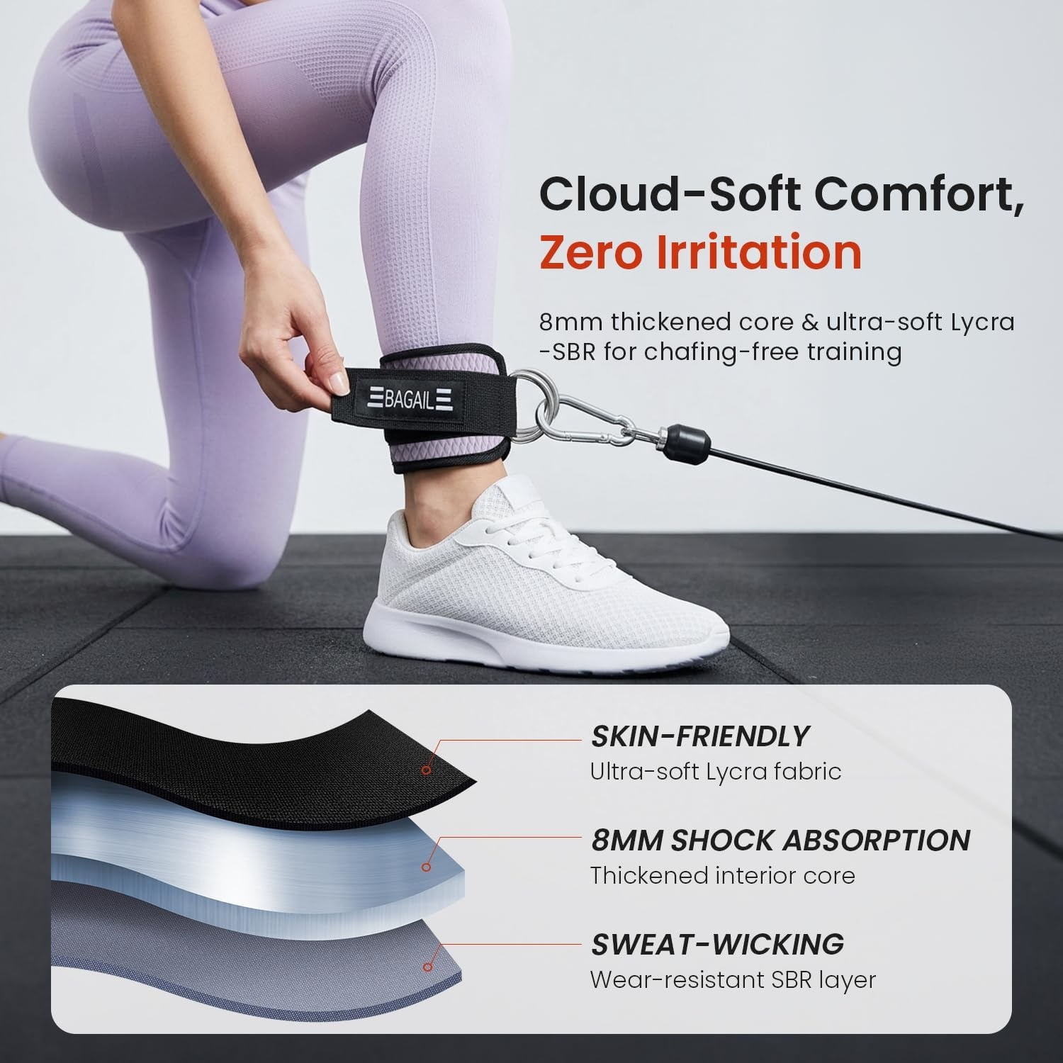 image:imageBAGAIL Ankle Straps for Cable Machines 2 Pack Double DRing Ankle Cuffs with Extra Thick Padding Adjustable Fit for Women amp Men Glute Kickbacks Hip Abductors amp Leg Curls Includes Mesh BagLilac