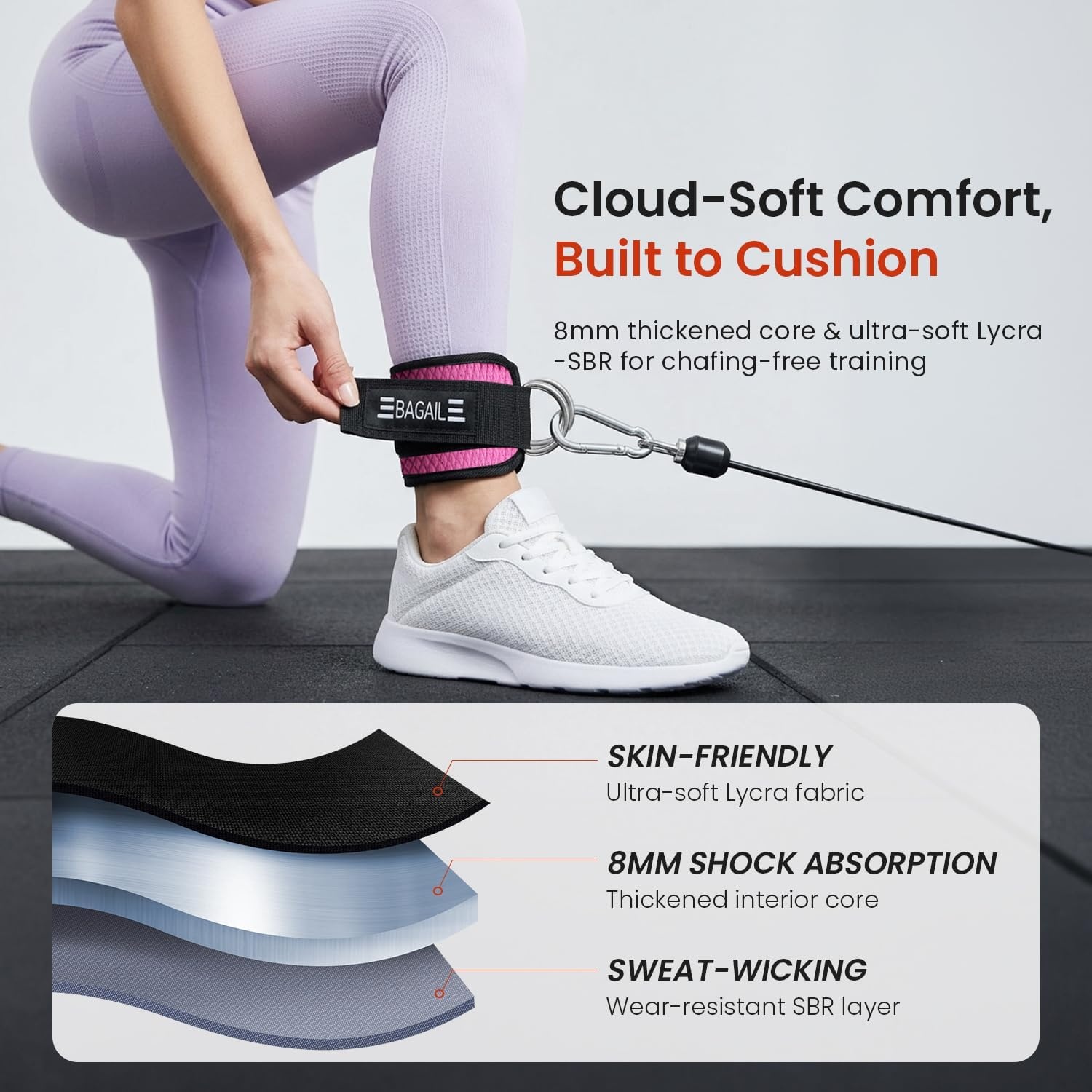 image:imageBAGAIL Ankle Straps for Cable Machines 2 Pack Double DRing Ankle Cuffs with Extra Thick Padding Adjustable Fit for Women amp Men Glute Kickbacks Hip Abductors amp Leg Curls Includes Mesh BagPink