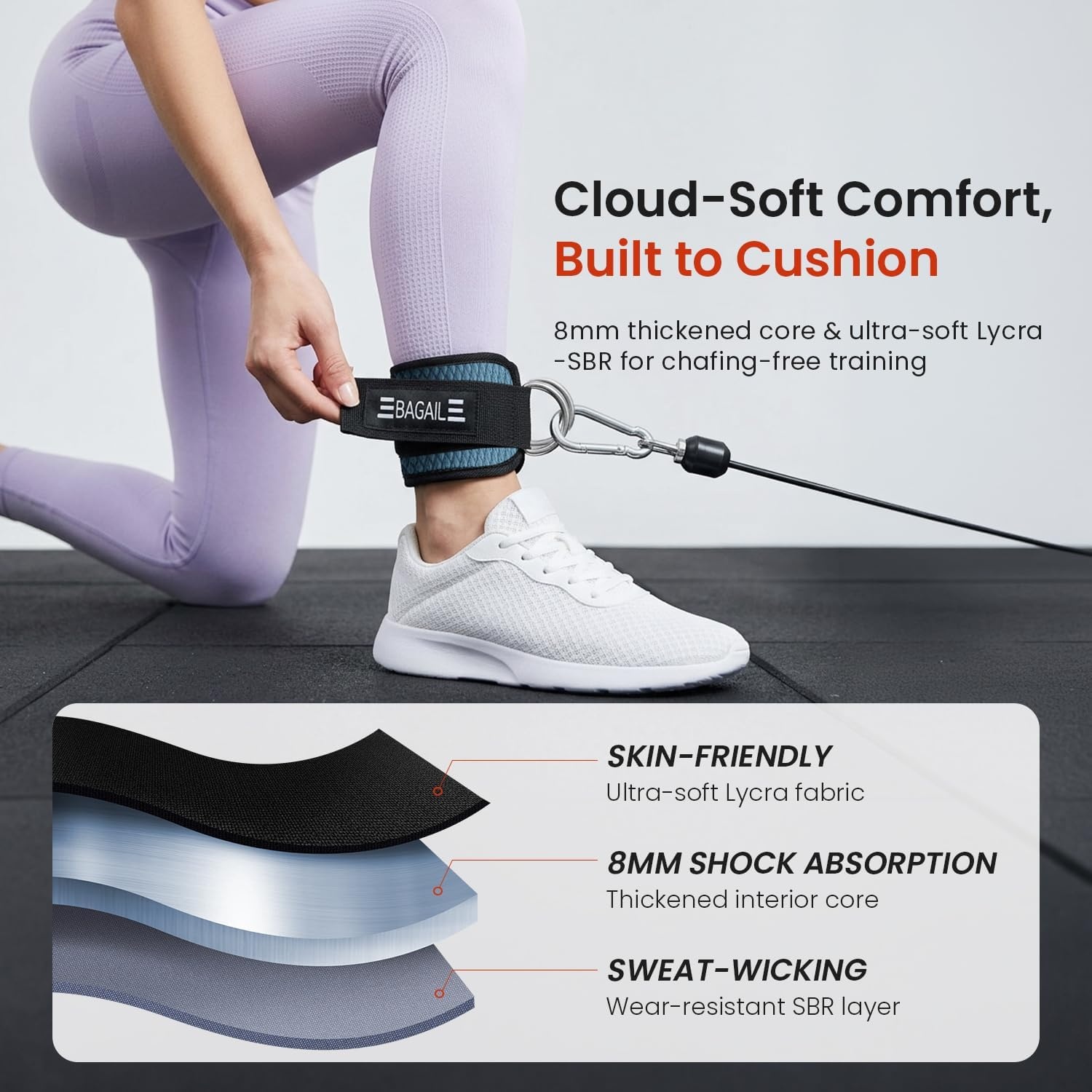 image:imageBAGAIL Ankle Straps for Cable Machines 2 Pack Double DRing Ankle Cuffs with Extra Thick Padding Adjustable Fit for Women amp Men Glute Kickbacks Hip Abductors amp Leg Curls Includes Mesh BagBlue