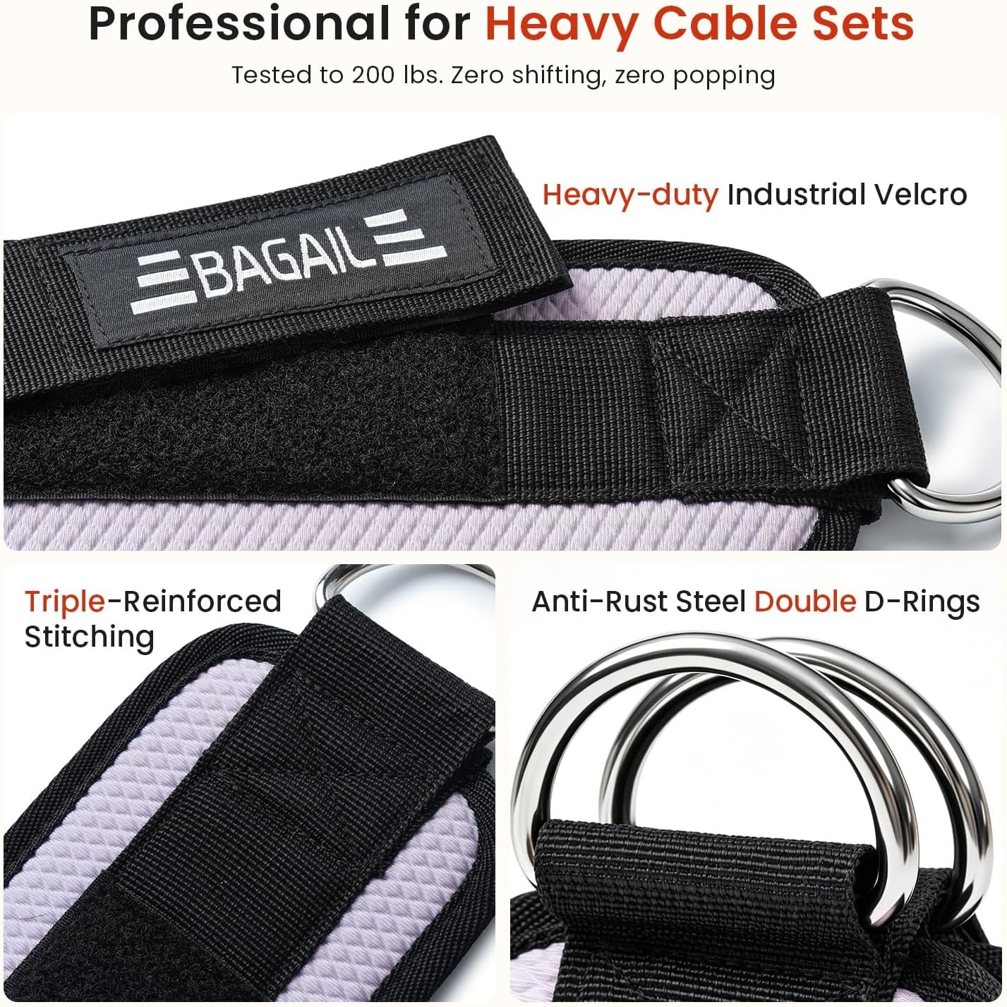 image:imageBAGAIL Ankle Straps for Cable Machines 2 Pack Double DRing Ankle Cuffs with Extra Thick Padding Adjustable Fit for Women amp Men Glute Kickbacks Hip Abductors amp Leg Curls Includes Mesh BagLilac