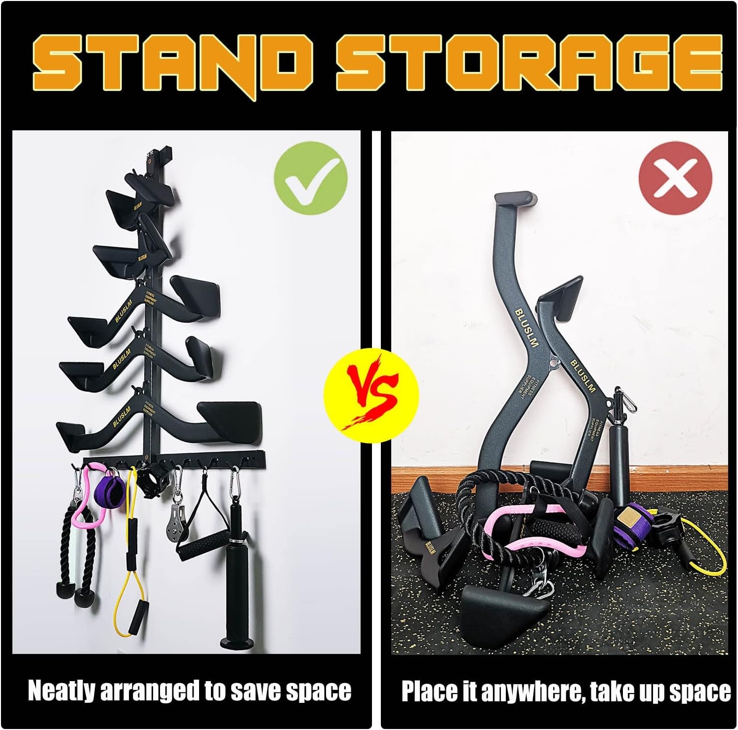 image:imageBLUSLM Lat Pull Down Bar Gym Accessory Rack Lat Pulldown Attachments Cable Attachment Storage Rack for Mag Grip Home Gym Fitness Heavy Duty AFrame StandTZHIJIA