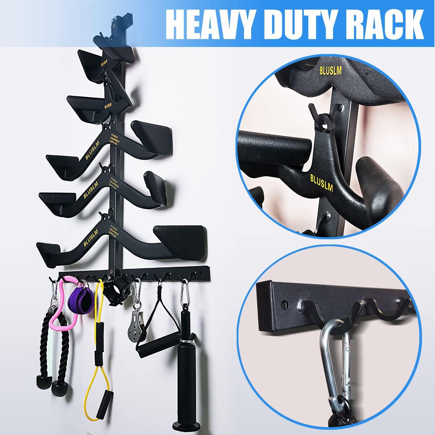 image:imageBLUSLM Lat Pull Down Bar Gym Accessory Rack Lat Pulldown Attachments Cable Attachment Storage Rack for Mag Grip Home Gym Fitness Heavy Duty AFrame StandTZHIJIA