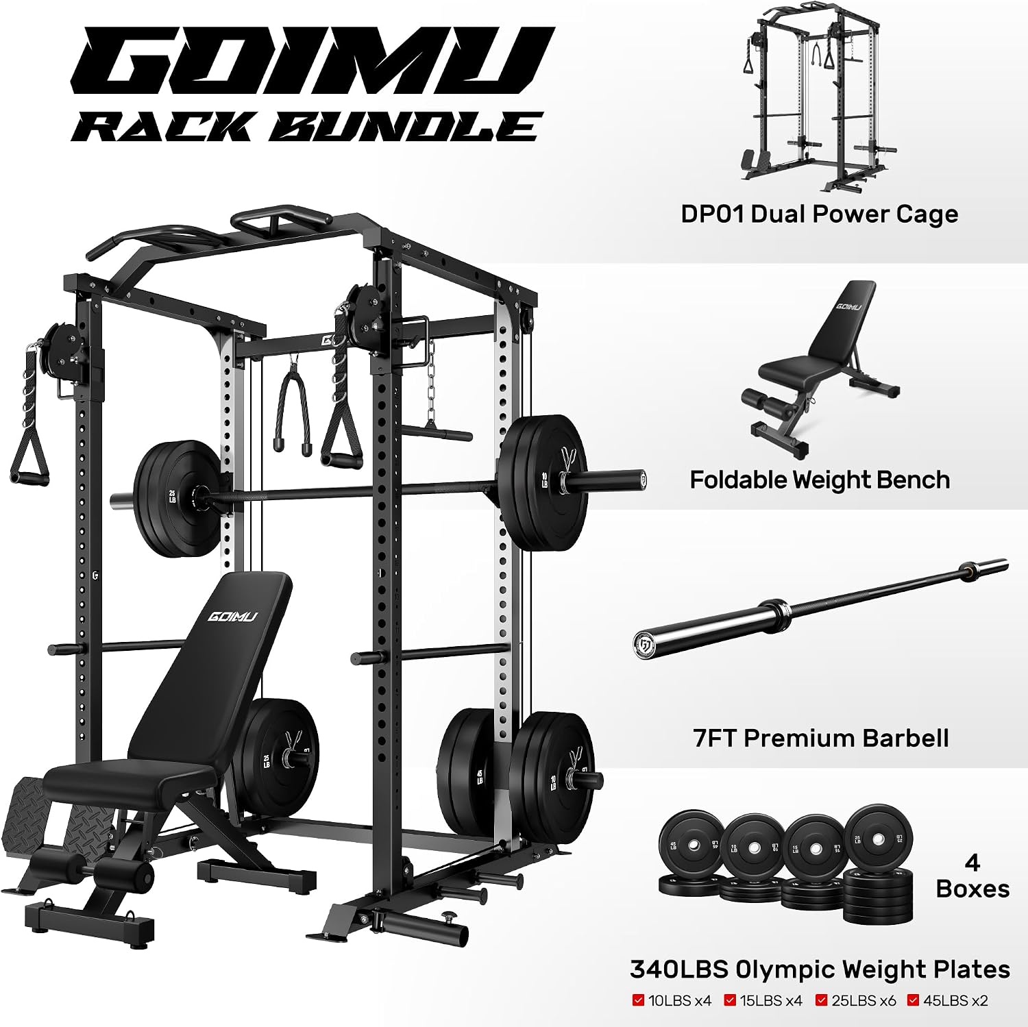 image:imageDP01 Power Cage 2000LBS Squat Rack with Cable Crossover and Dual Independent Pulley System Full Cage for Full Body Training Power Rack with More Training Attachments for Home GymBlack