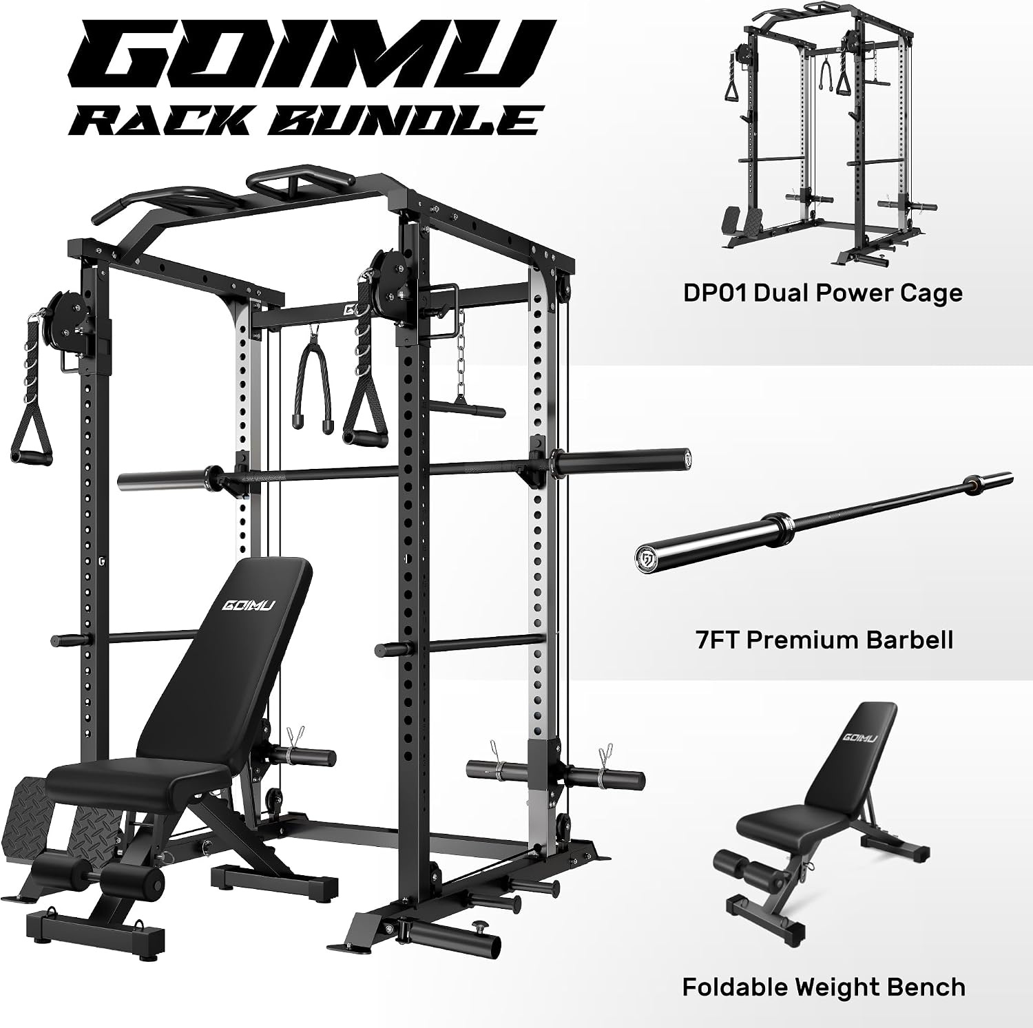 image:imageDP01 Power Cage 2000LBS Squat Rack with Cable Crossover and Dual Independent Pulley System Full Cage for Full Body Training Power Rack with More Training Attachments for Home GymBlack