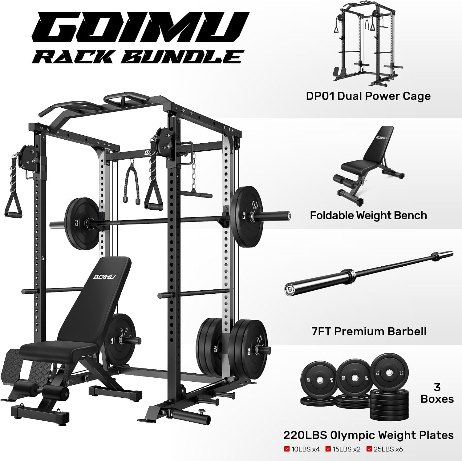 image:imageDP01 Power Cage 2000LBS Squat Rack with Cable Crossover and Dual Independent Pulley System Full Cage for Full Body Training Power Rack with More Training Attachments for Home GymBlack