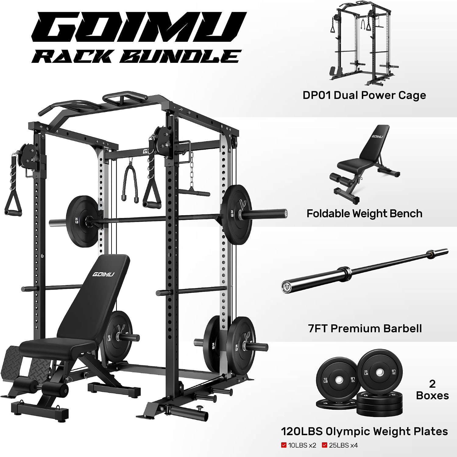 image:imageDP01 Power Cage 2000LBS Squat Rack with Cable Crossover and Dual Independent Pulley System Full Cage for Full Body Training Power Rack with More Training Attachments for Home GymBlack